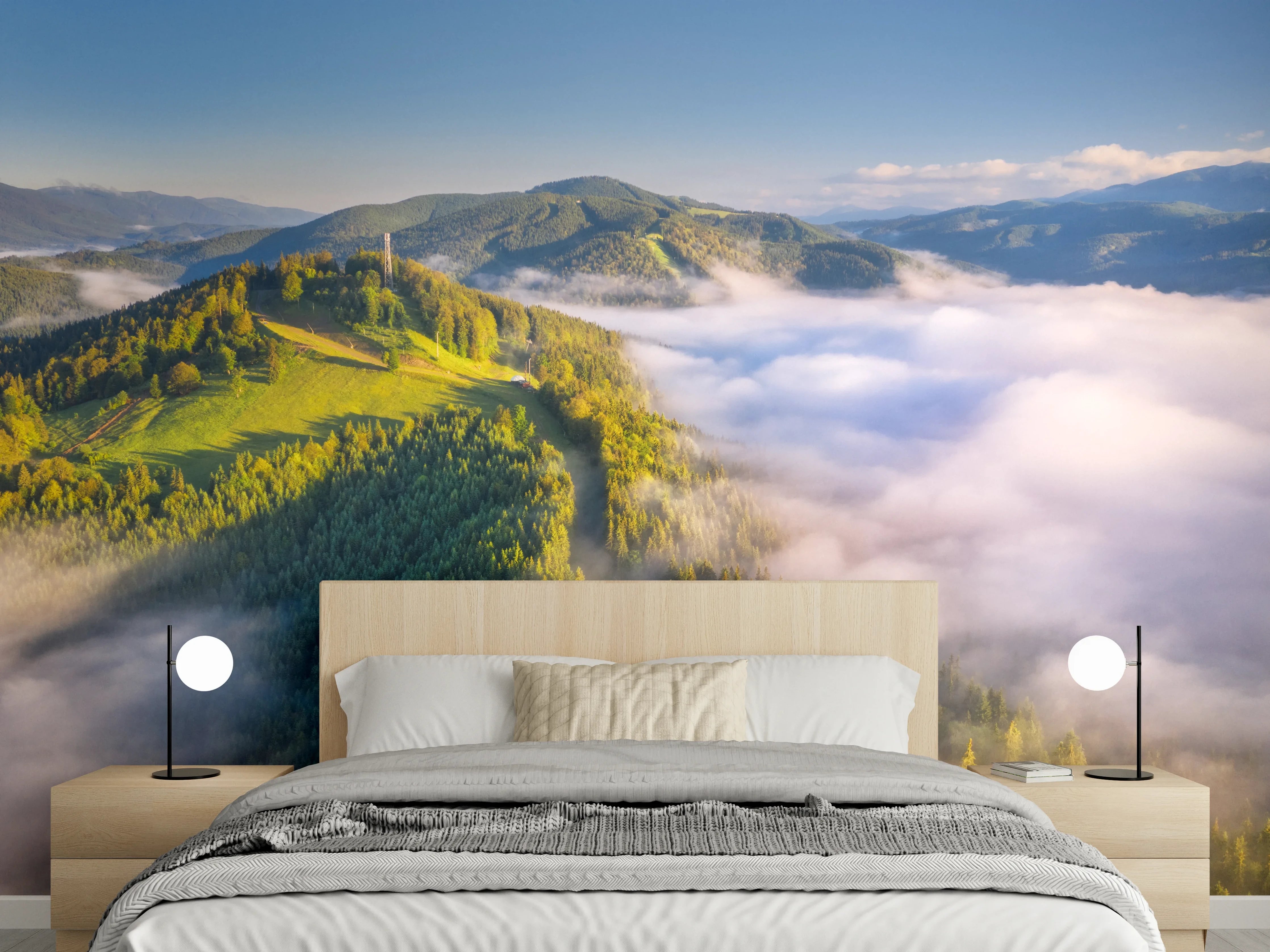 Wandverkleidung Schlafzimmer - Morgenstimmung im Wolkenwald