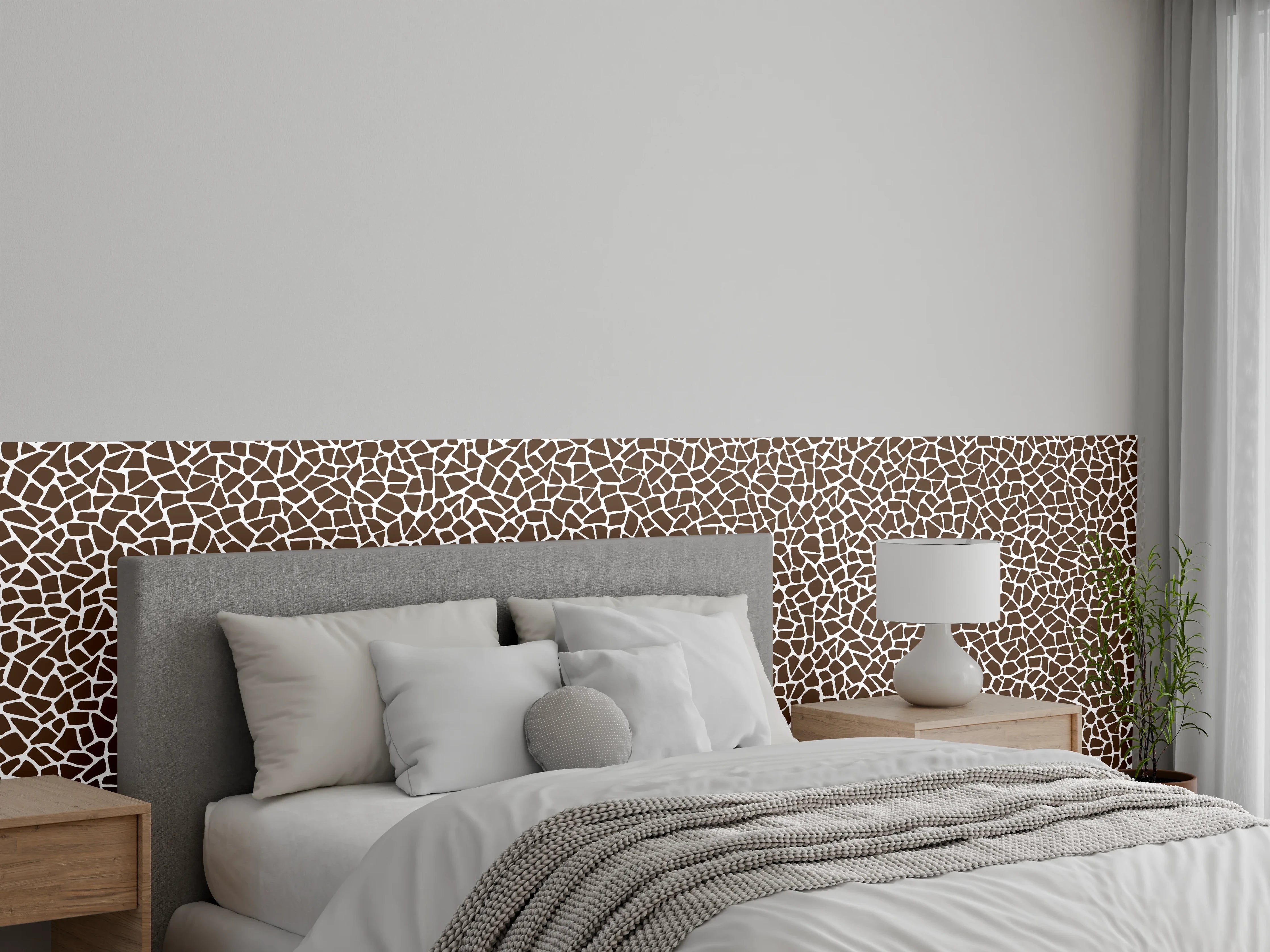 Wandverkleidung Schlafzimmer - Mosaik Muster Braun Weiß modern