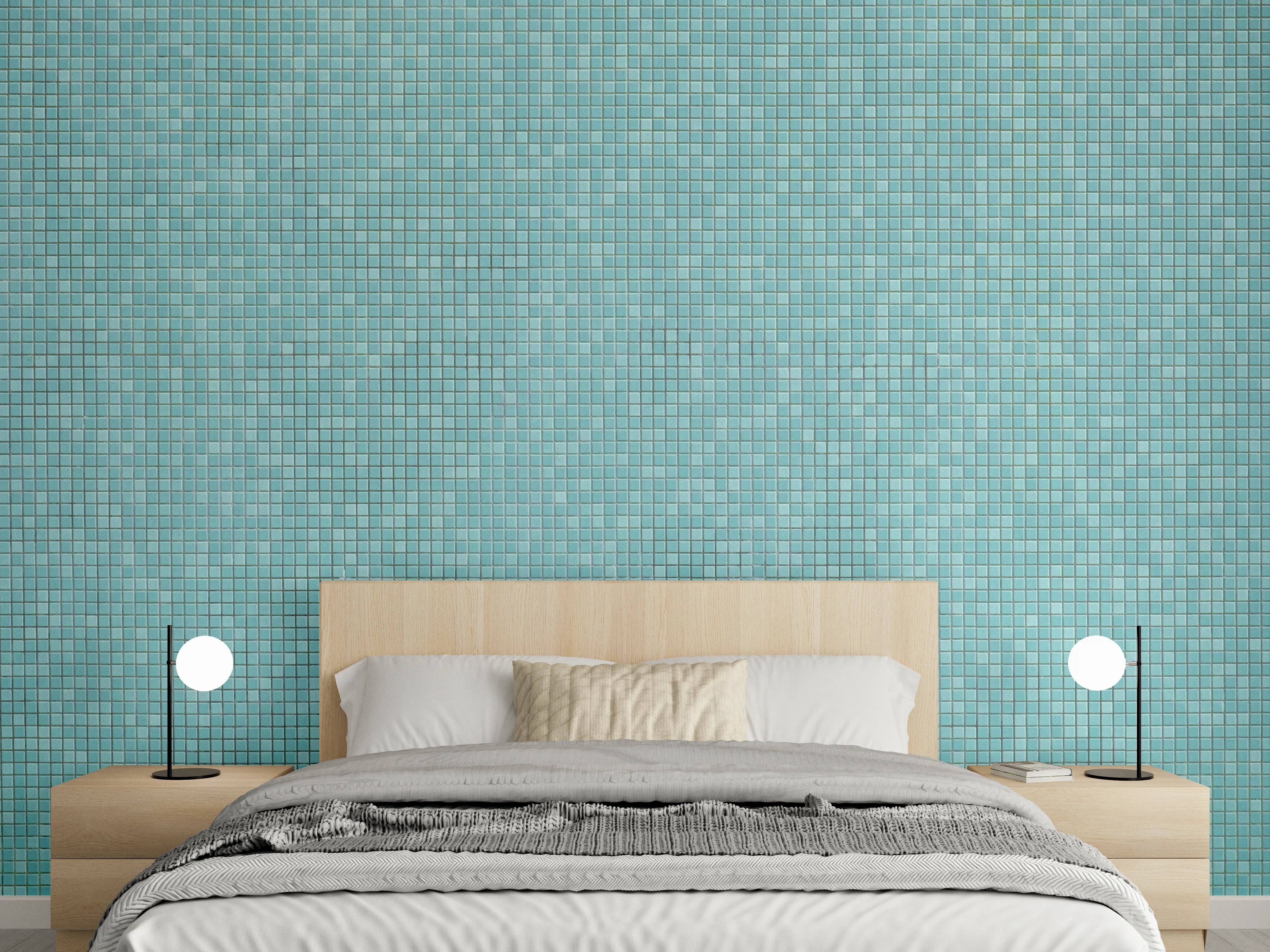 Wandverkleidung Schlafzimmer - Mosaikfliesen in Türkis – Moderne Optik