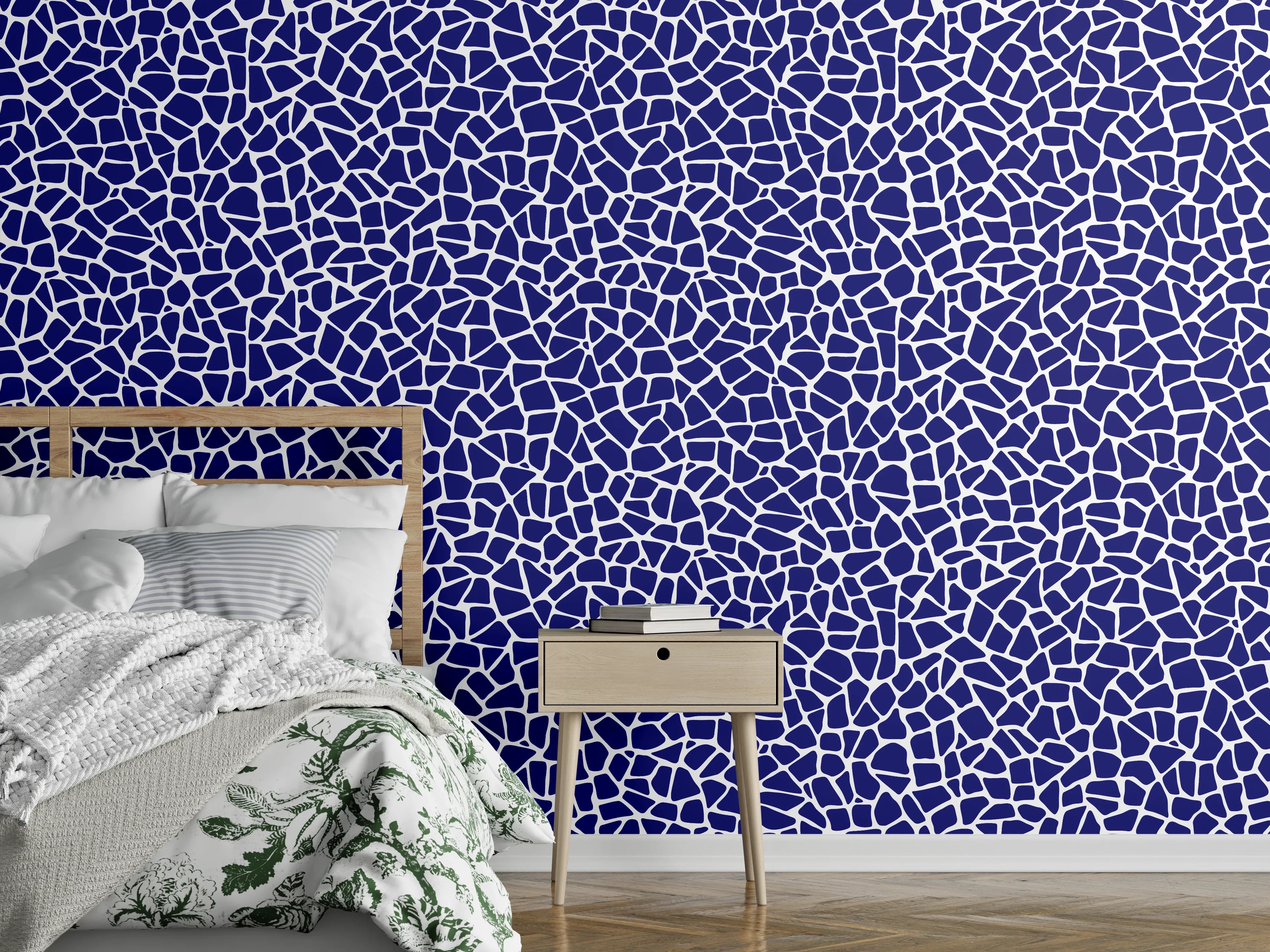 Wandverkleidung Schlafzimmer - Mosaikmuster Blau-Weiß für moderne Räume