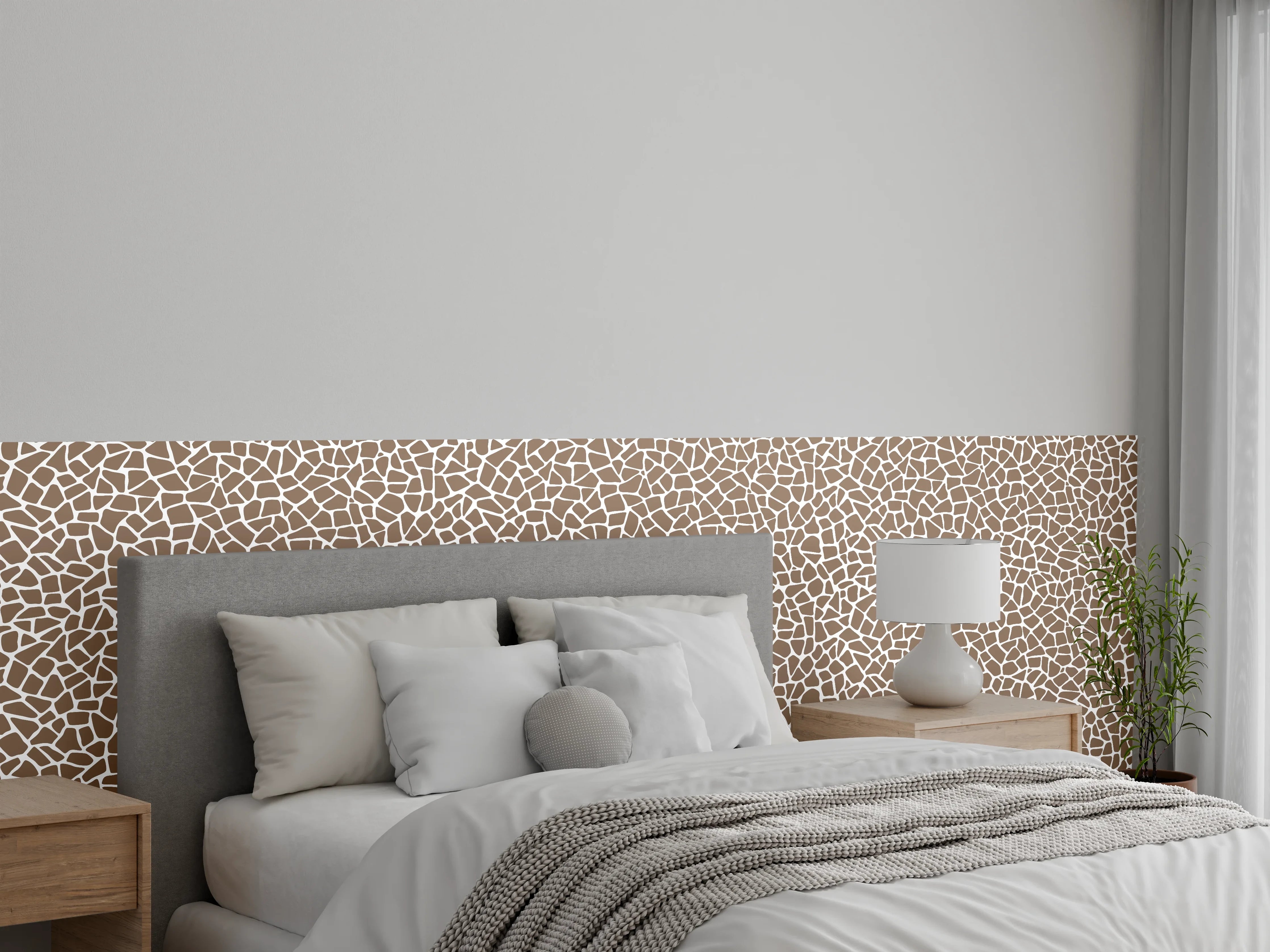 Wandverkleidung Schlafzimmer - Mosaikmuster Braun-Weiß modern strukturiert