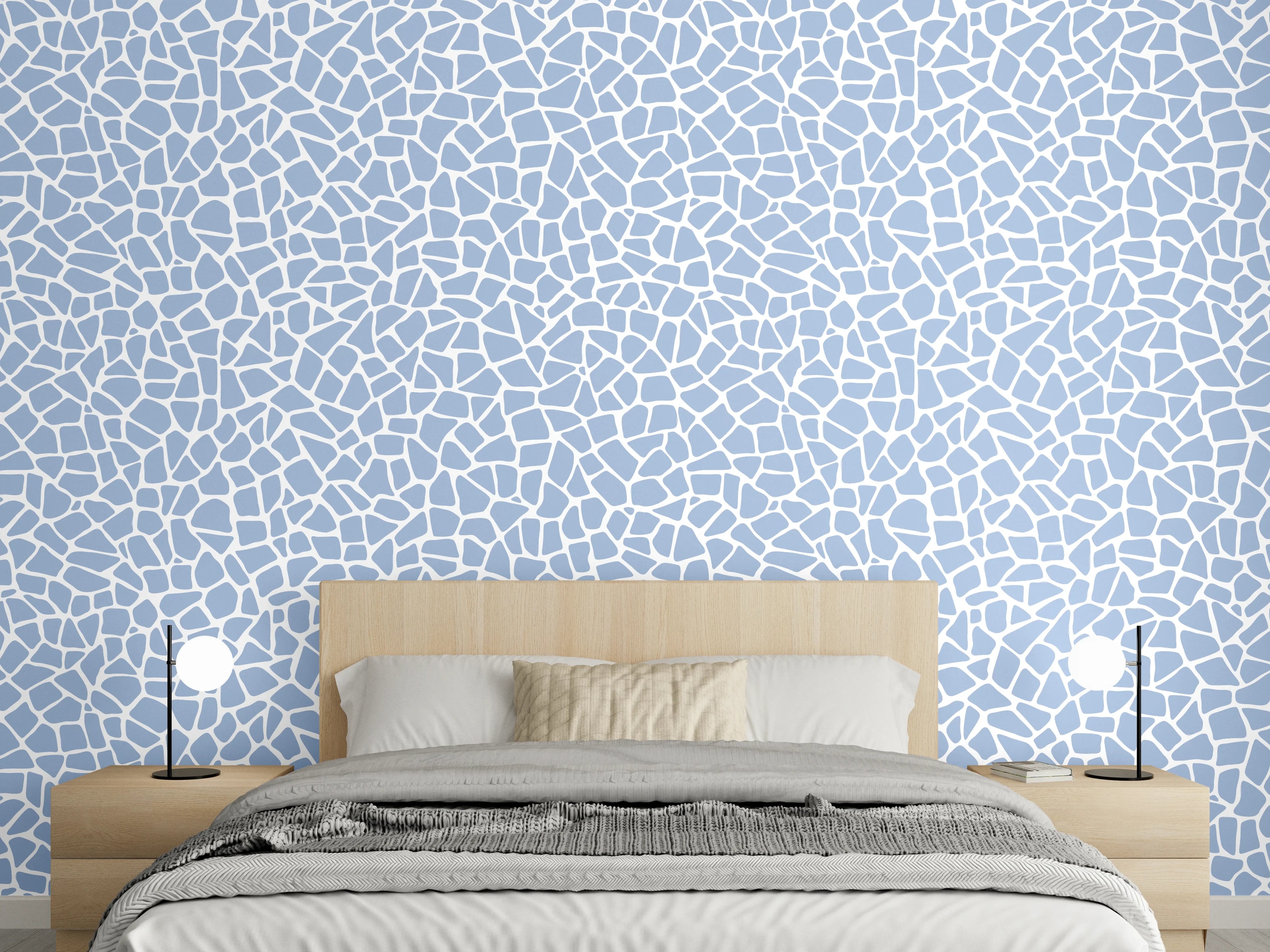 Wandverkleidung Schlafzimmer - Mosaikmuster in Hellblau und Weiß