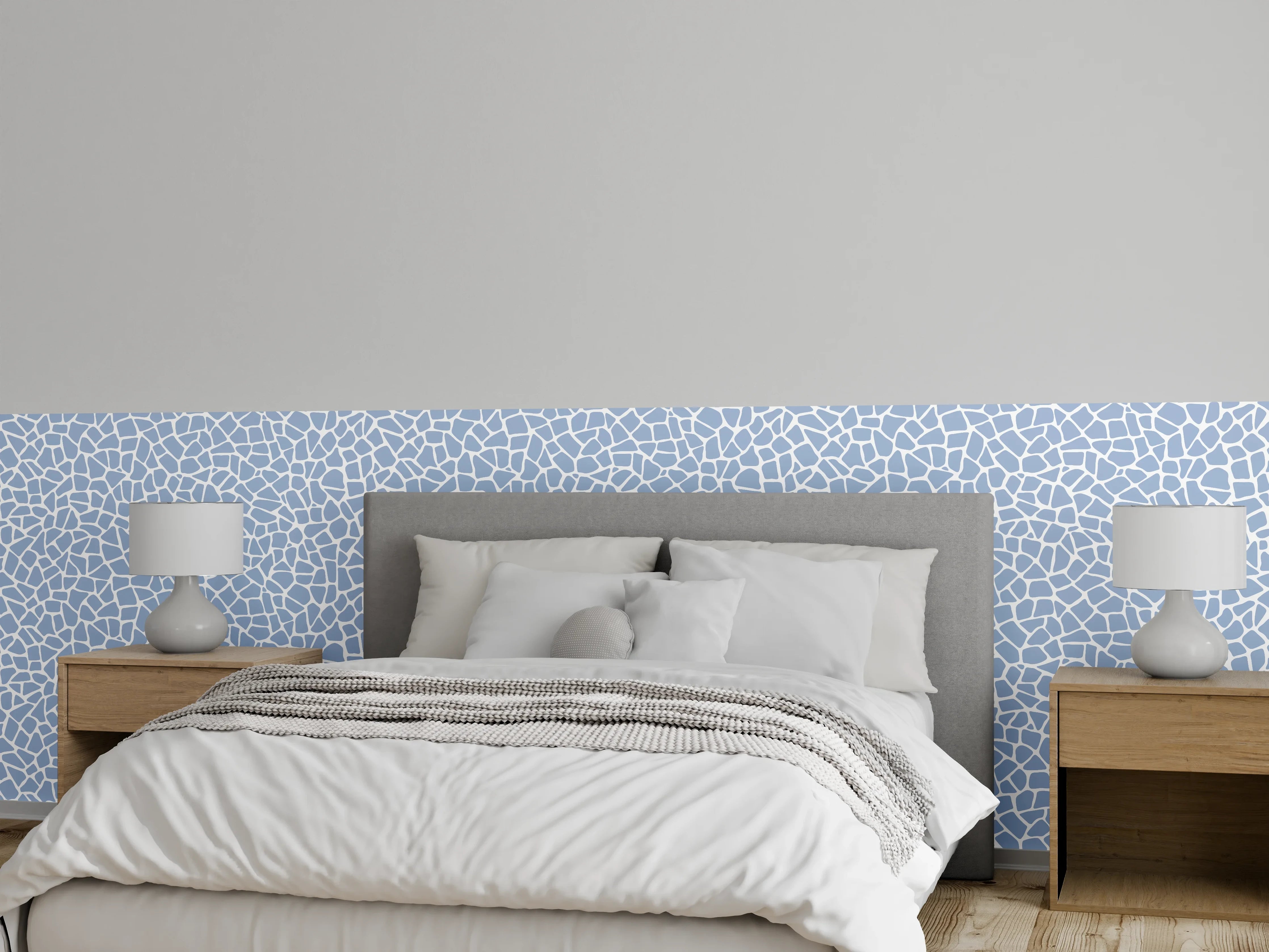 Wandverkleidung Schlafzimmer - Mosaikmuster in Hellblau und Weiß