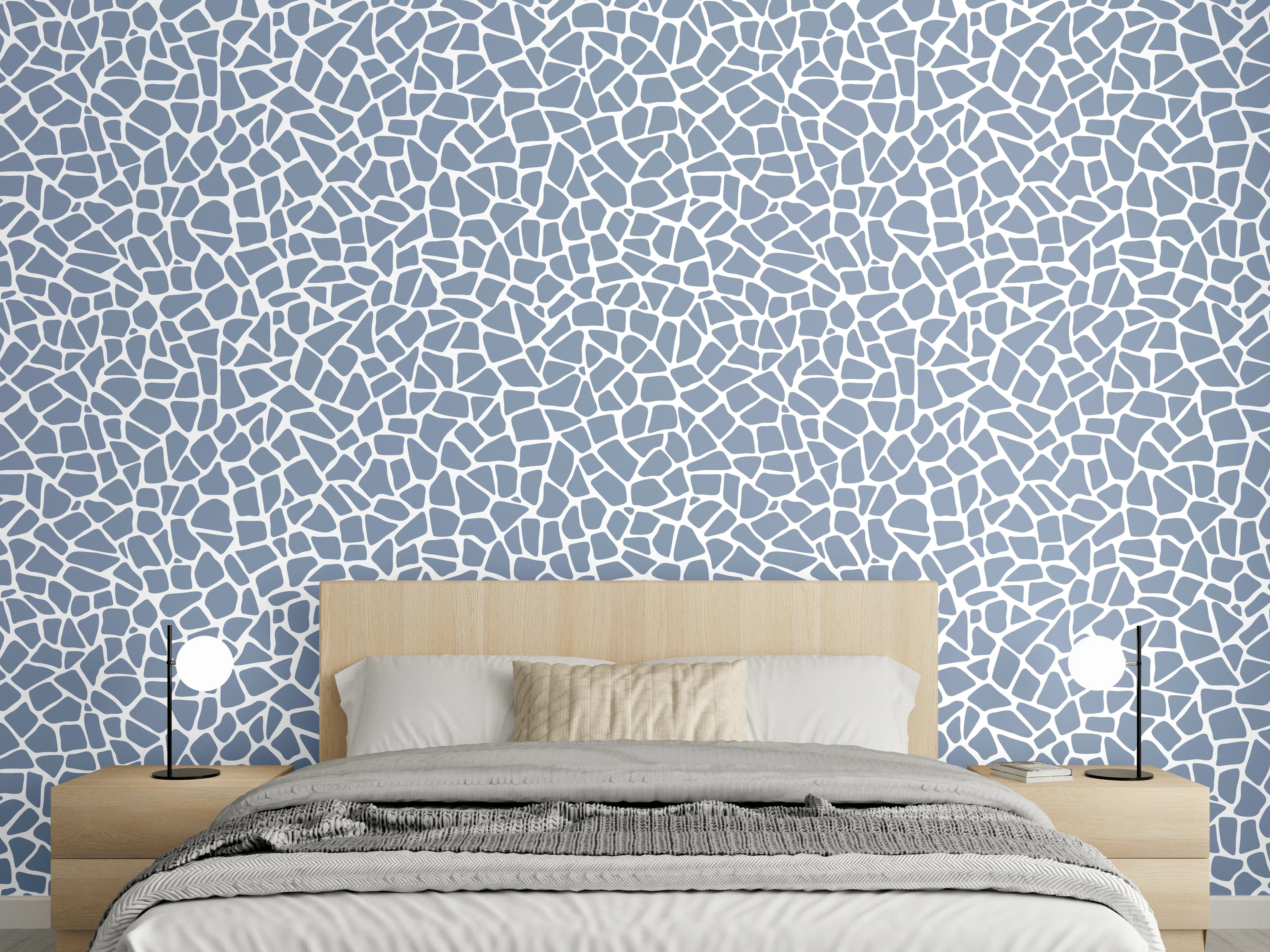Wandverkleidung Schlafzimmer - Mosaikstruktur in Blau-Grau Weißoptik