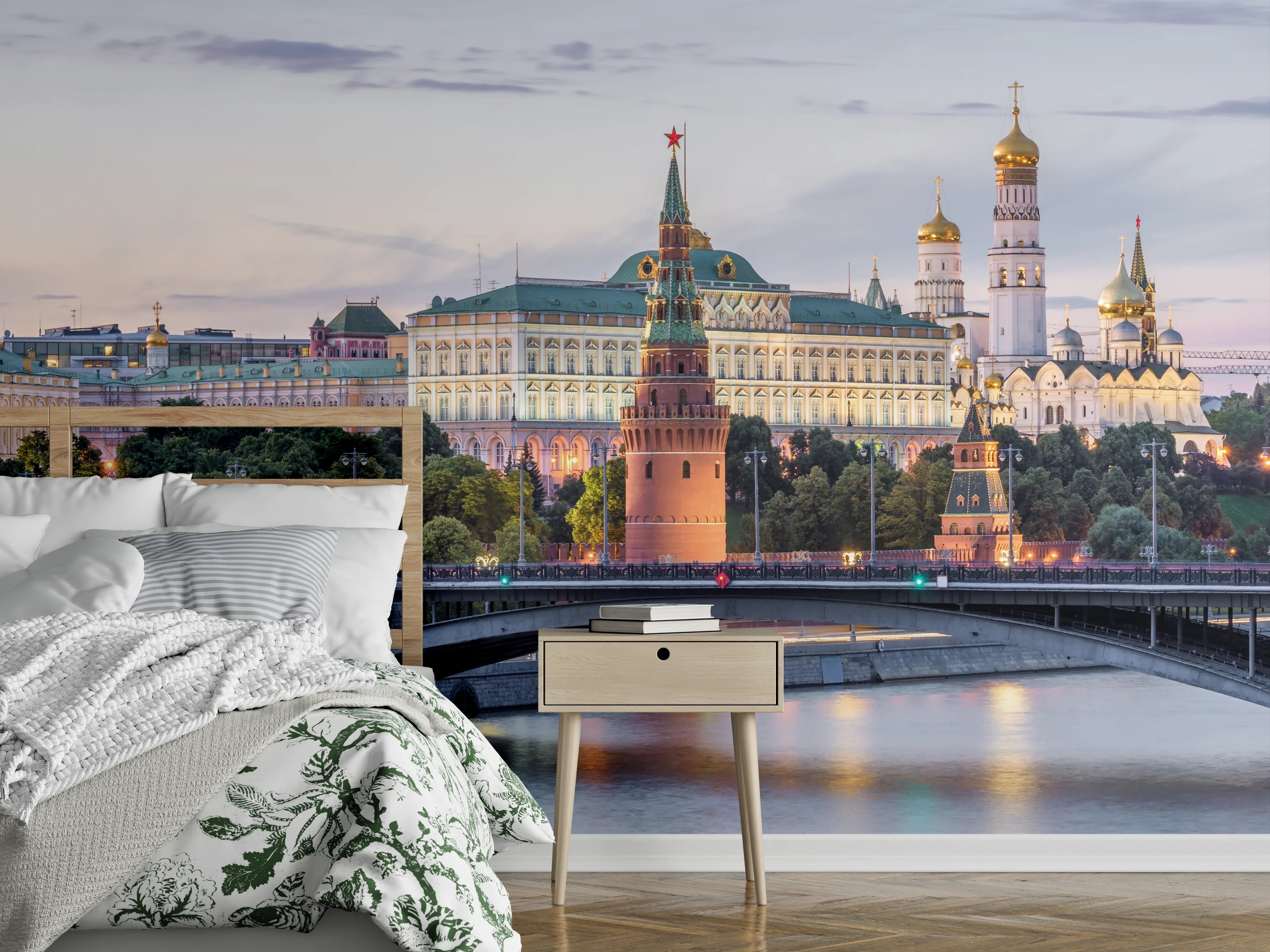 Wandverkleidung Schlafzimmer - Moskau Skyline mit Kreml Panorama