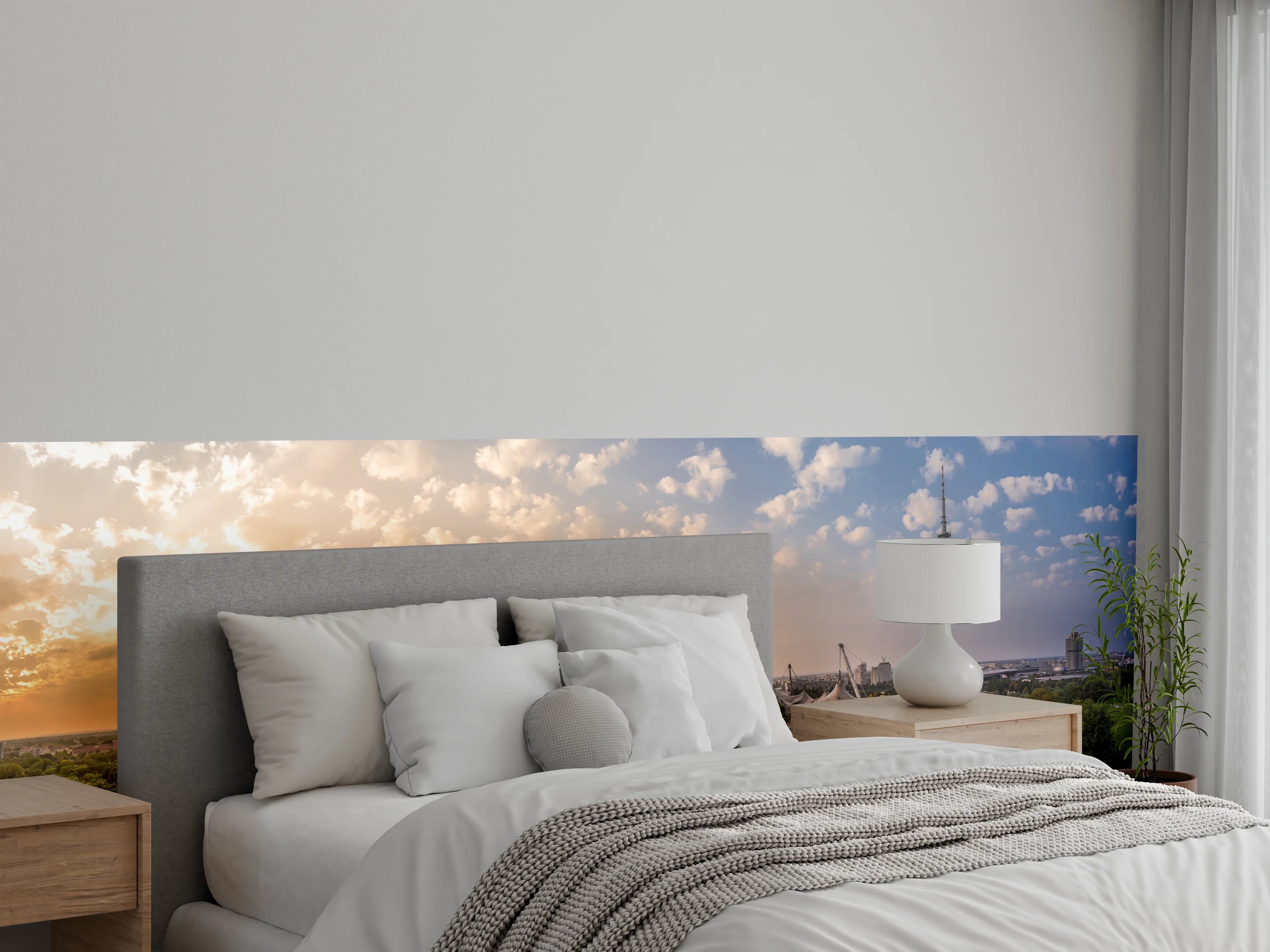 Wandverkleidung Schlafzimmer - München Olympiaberg mit Sonnenuntergang