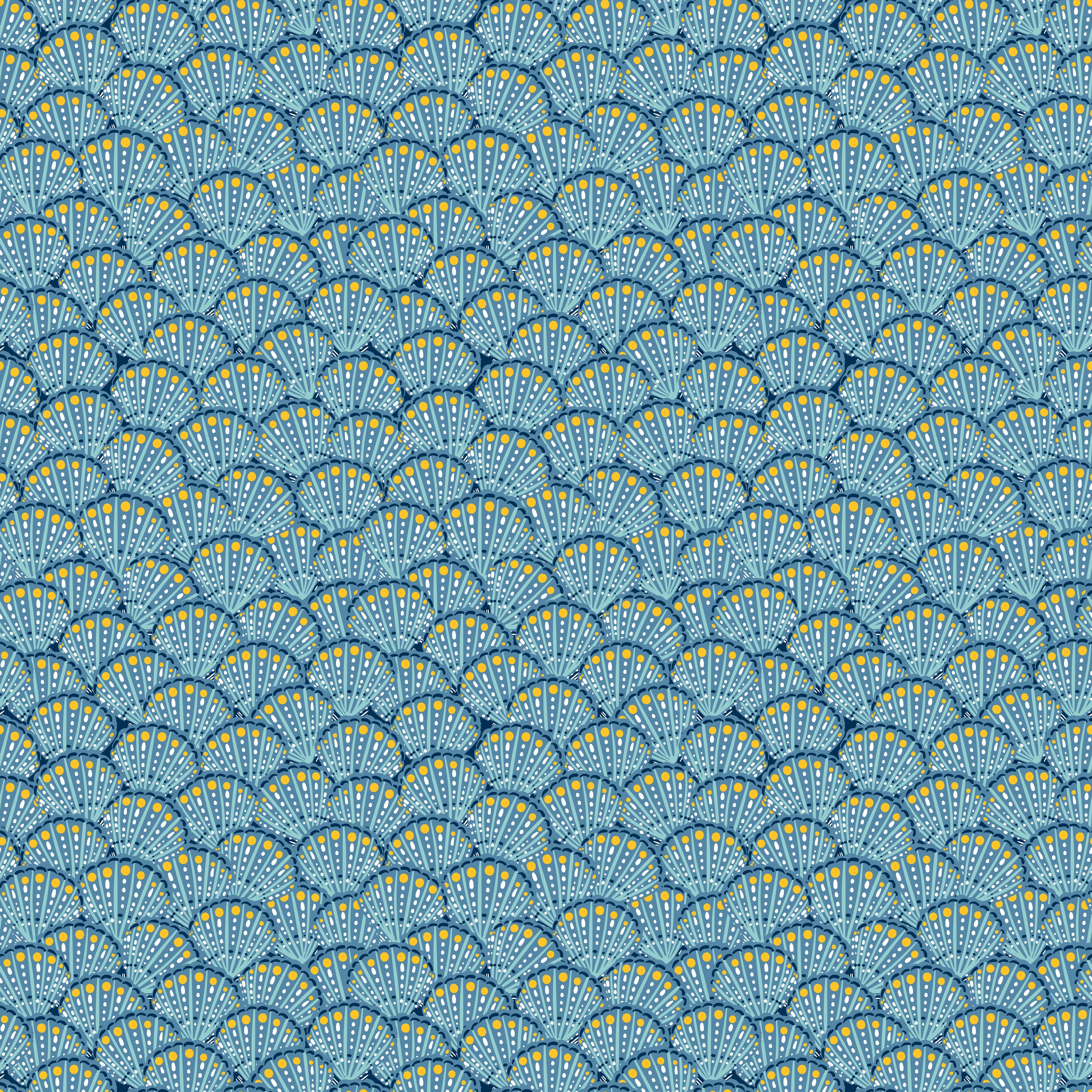 Wandverkleidung Schlafzimmer-Muschel-Muster Blau-Gelb