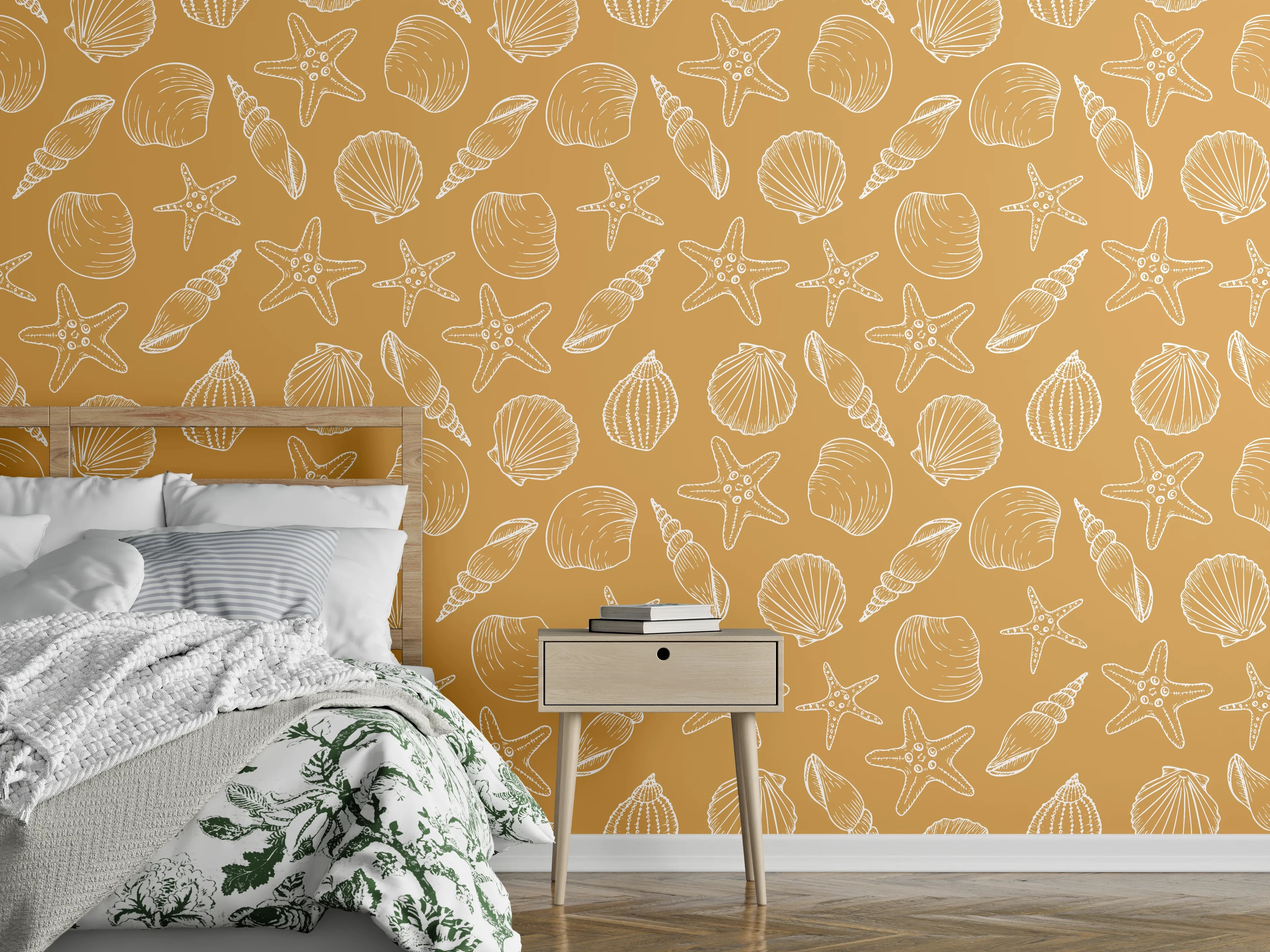 Wandverkleidung Schlafzimmer - Muschelmuster Amber-Beige