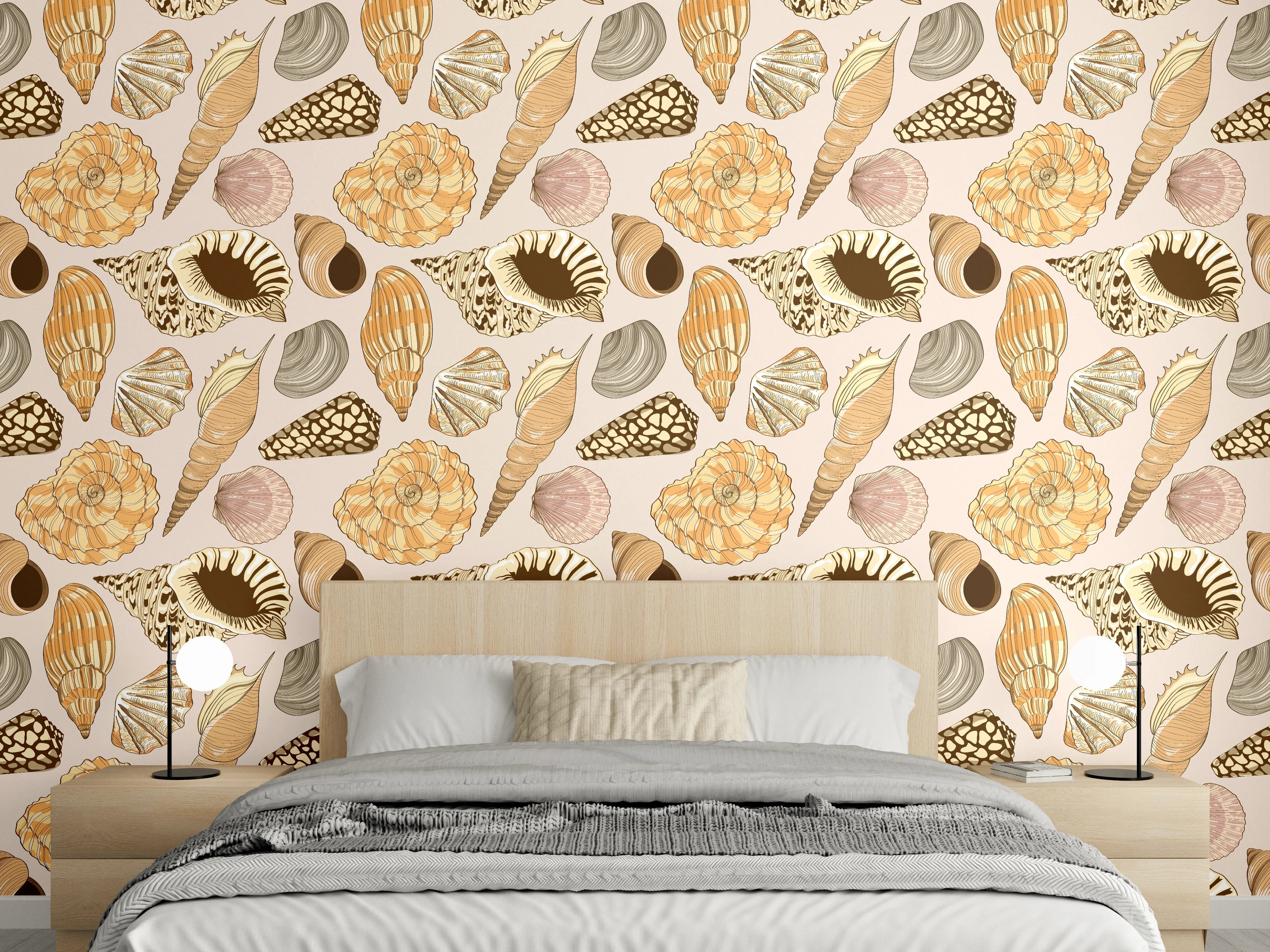 Wandverkleidung Schlafzimmer - Muschelmuster Beige-Orange
