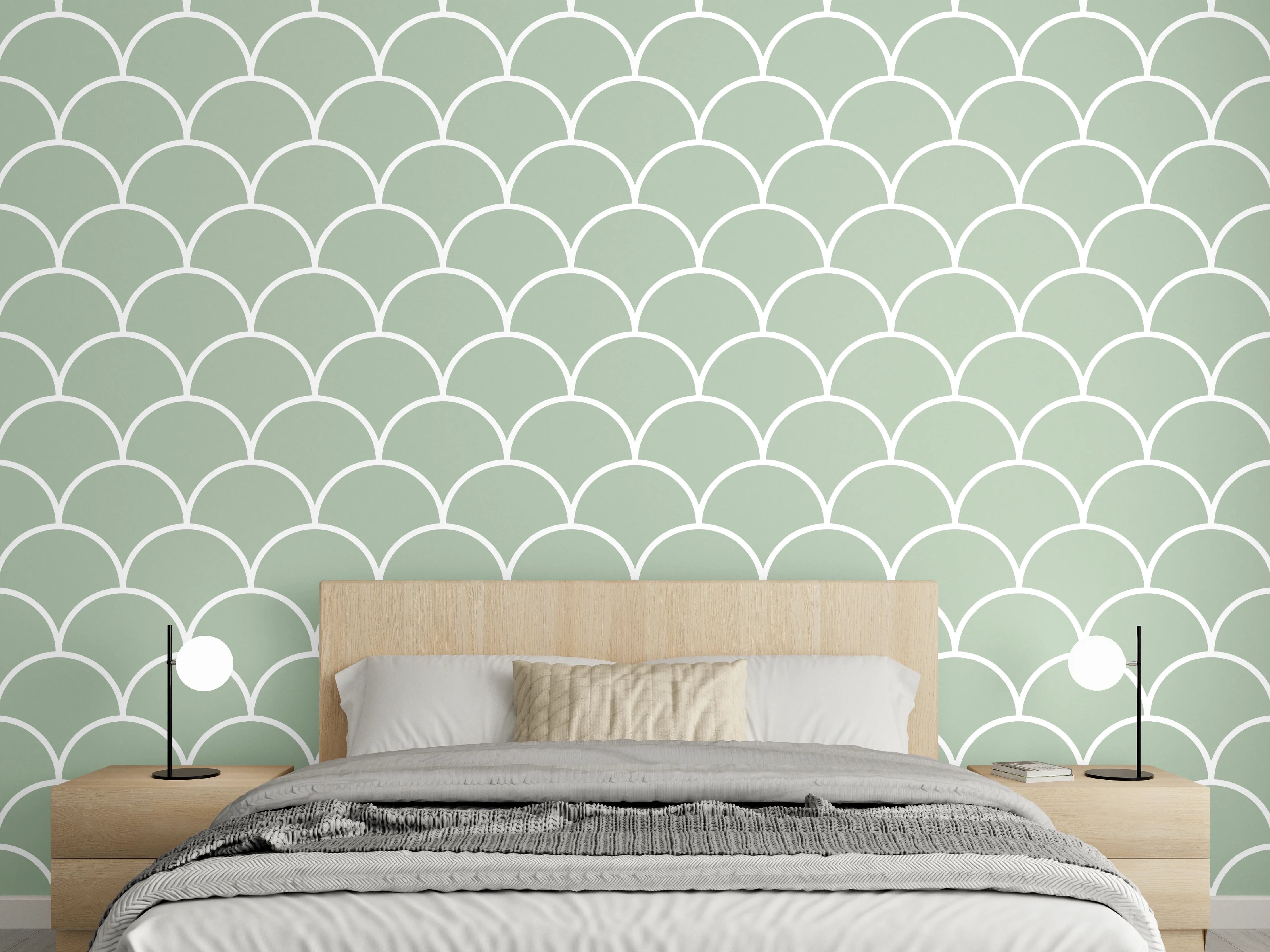 Wandverkleidung Schlafzimmer - Muschelmuster Grün – Zeitloses Wanddesign