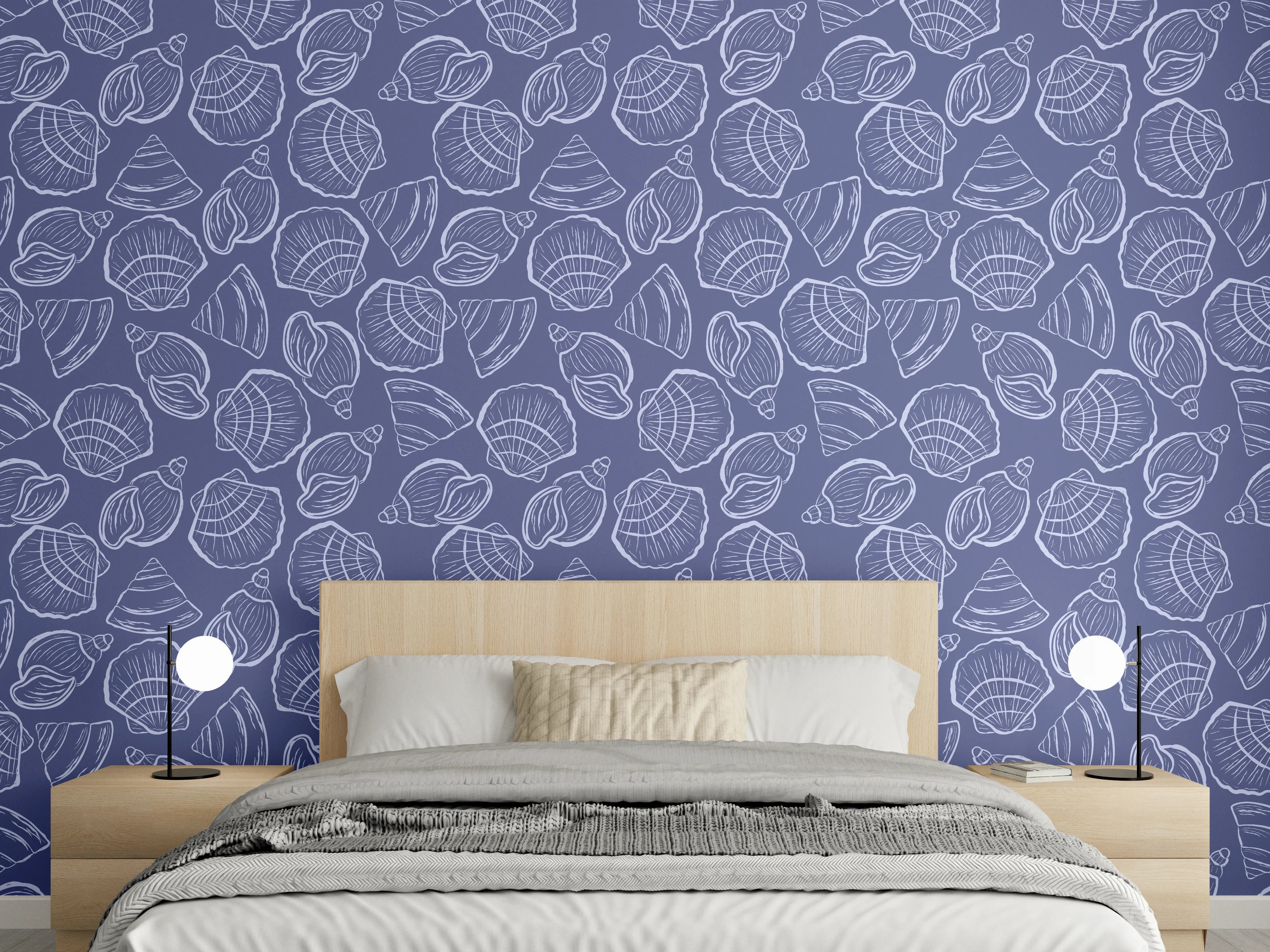 Wandverkleidung Schlafzimmer - Muschelmuster Mitternachtsblau