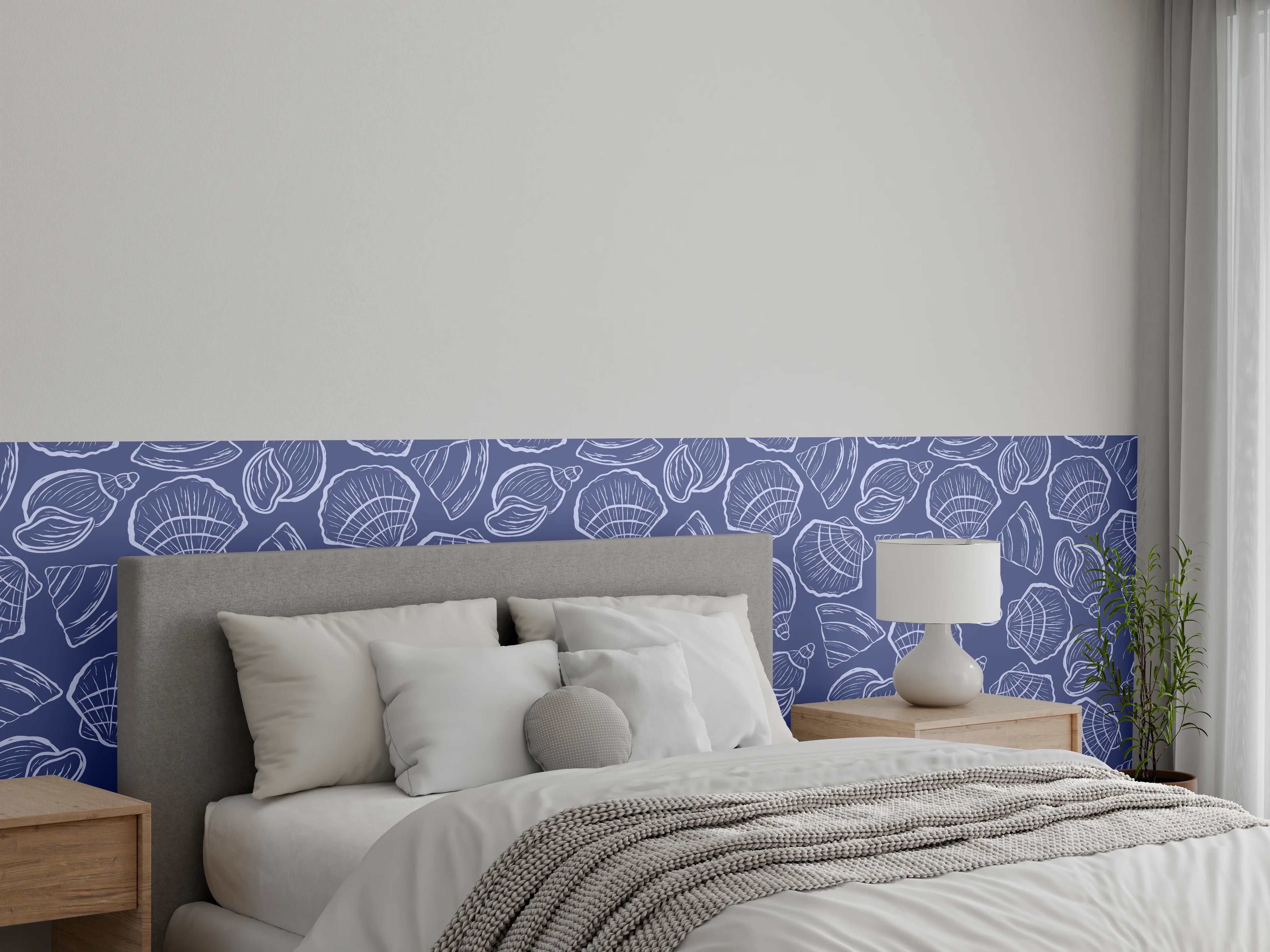 Wandverkleidung Schlafzimmer - Muschelmuster Mitternachtsblau