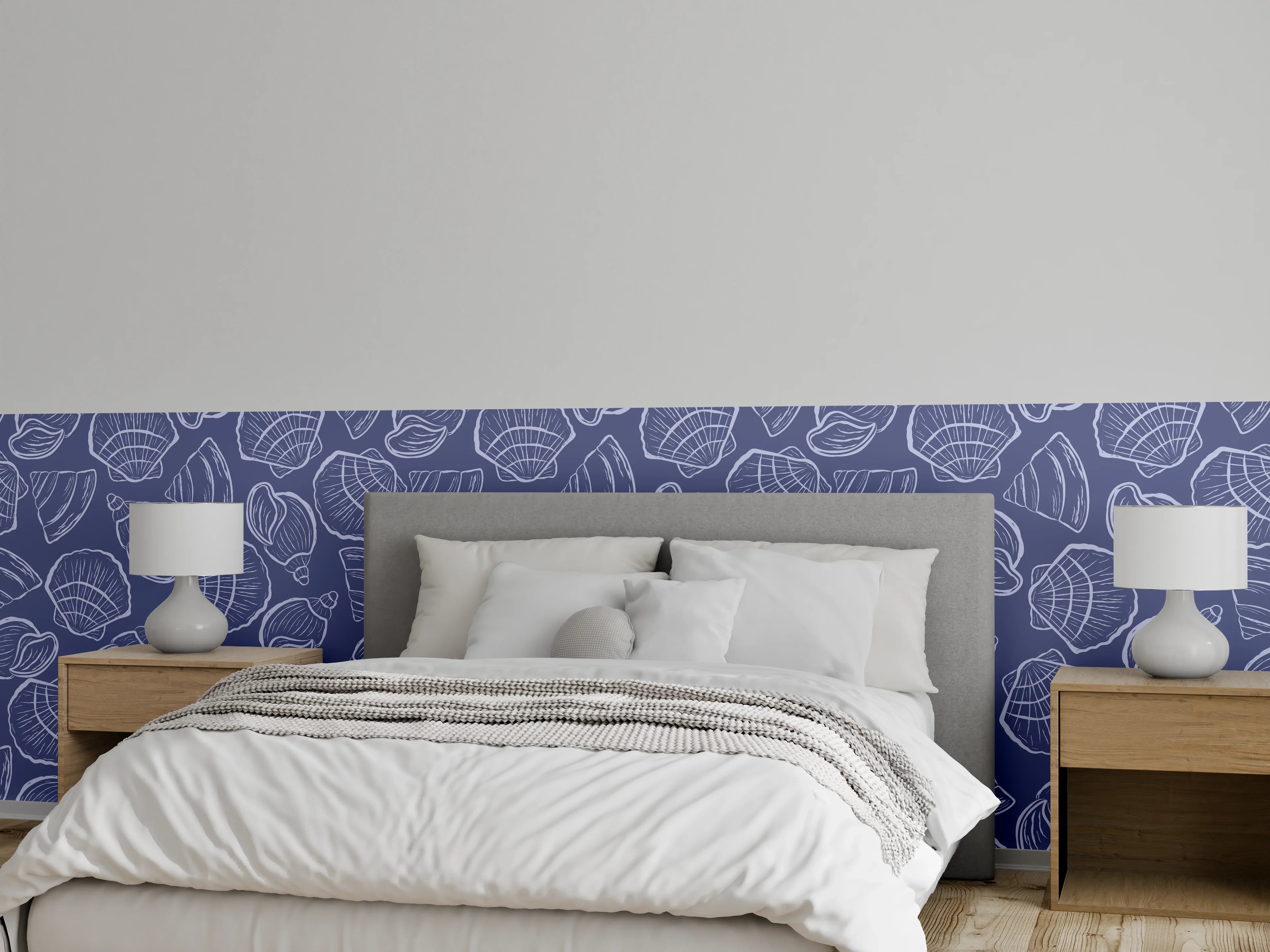 Wandverkleidung Schlafzimmer - Muschelmuster Mitternachtsblau