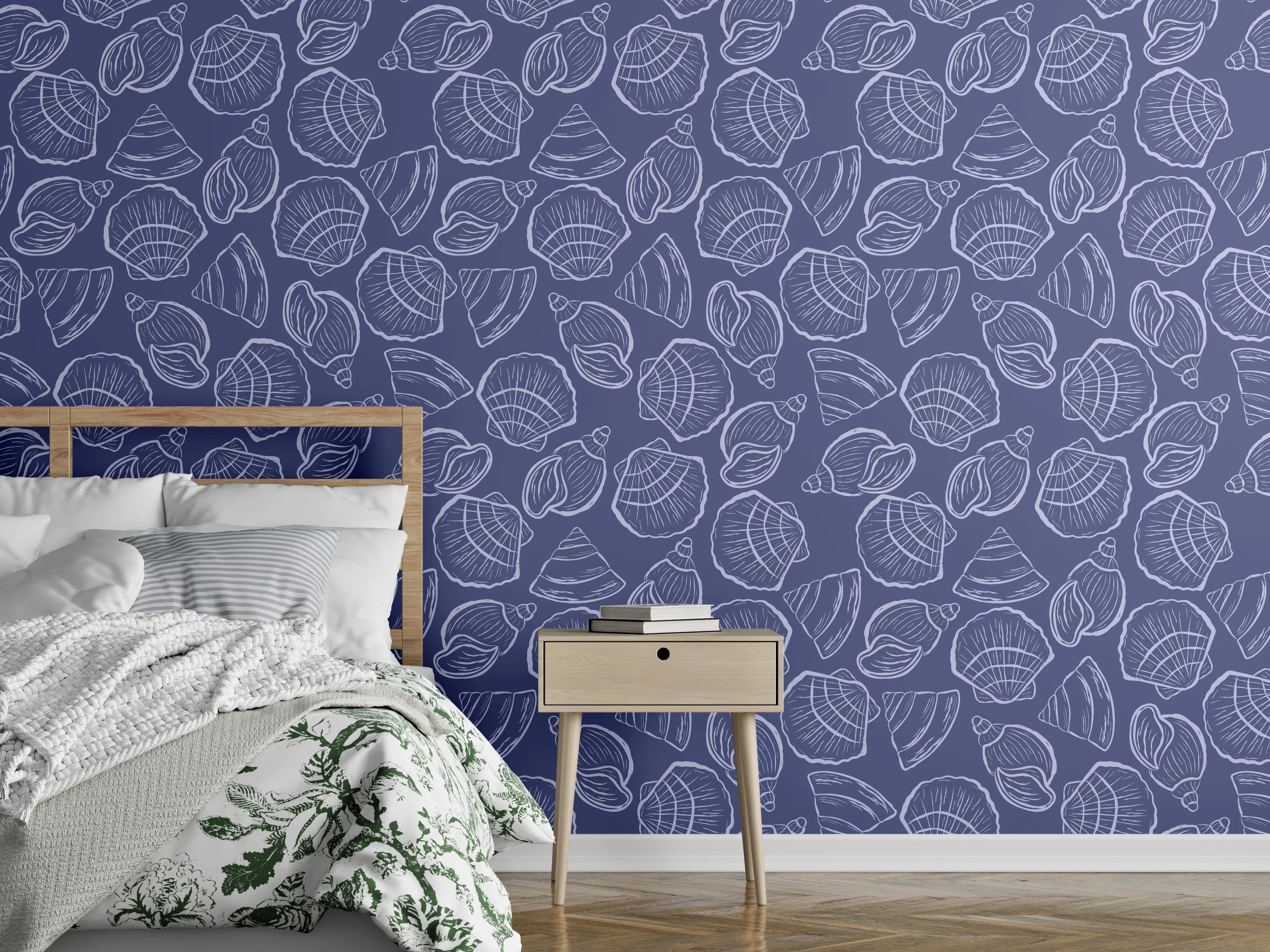 Wandverkleidung Schlafzimmer - Muschelmuster Mitternachtsblau
