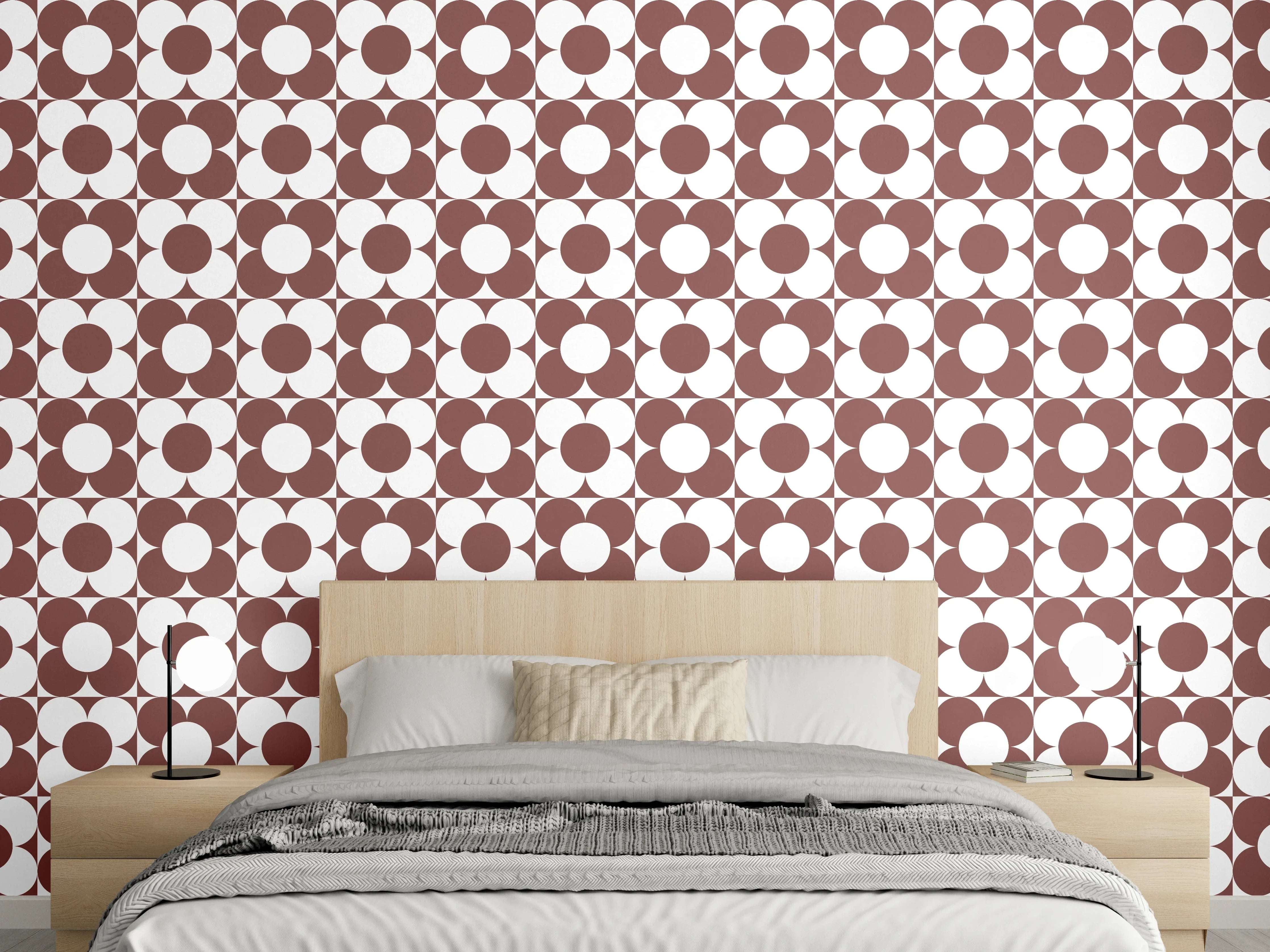 Wandverkleidung Schlafzimmer - Musterhafte geometrische Designzeichnung mit Braun- und Weißtönen