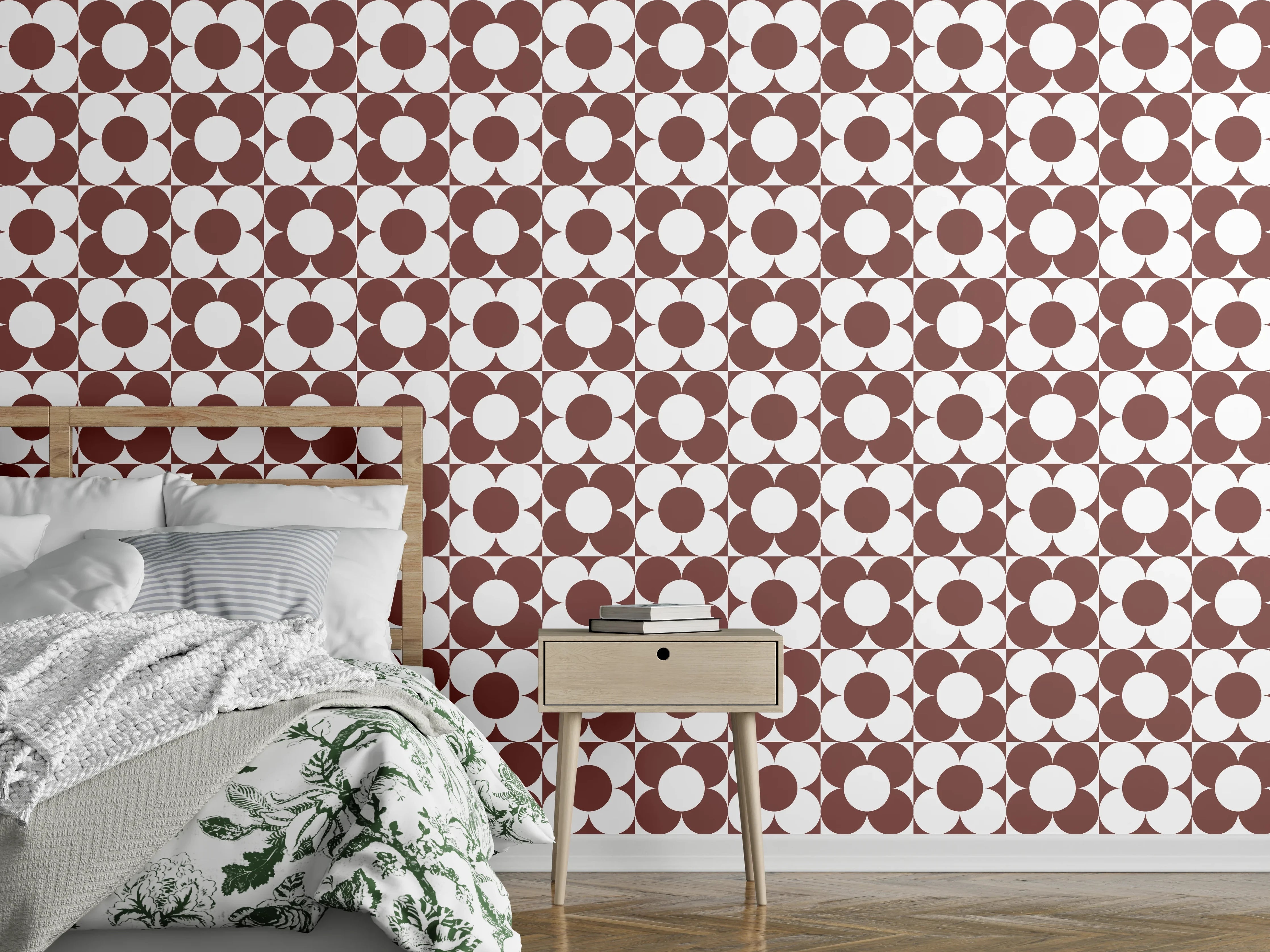 Wandverkleidung Schlafzimmer - Musterhafte geometrische Designzeichnung mit Braun- und Weißtönen