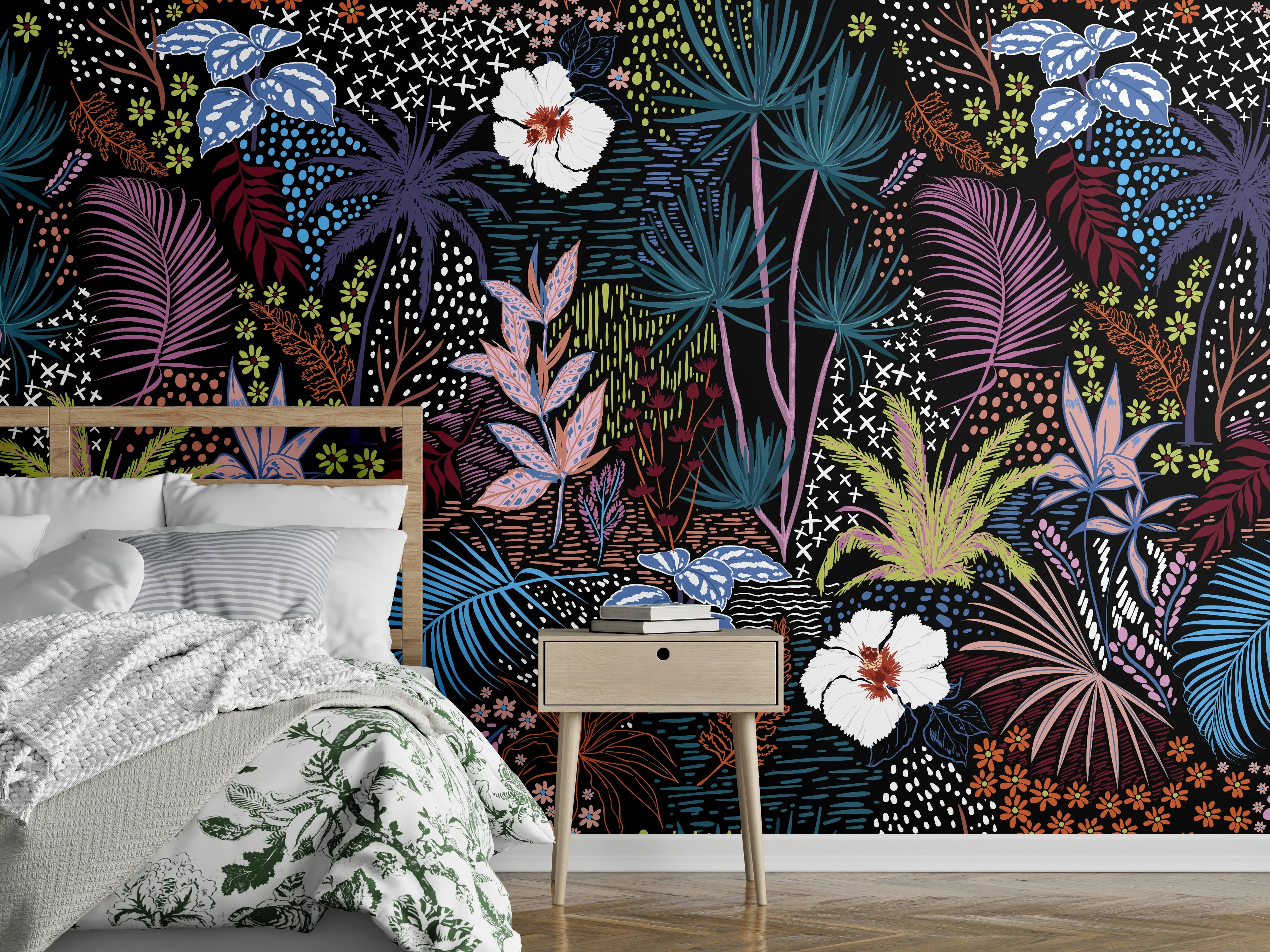 Wandverkleidung Schlafzimmer - Mystic Tropic Pflanzenmuster
