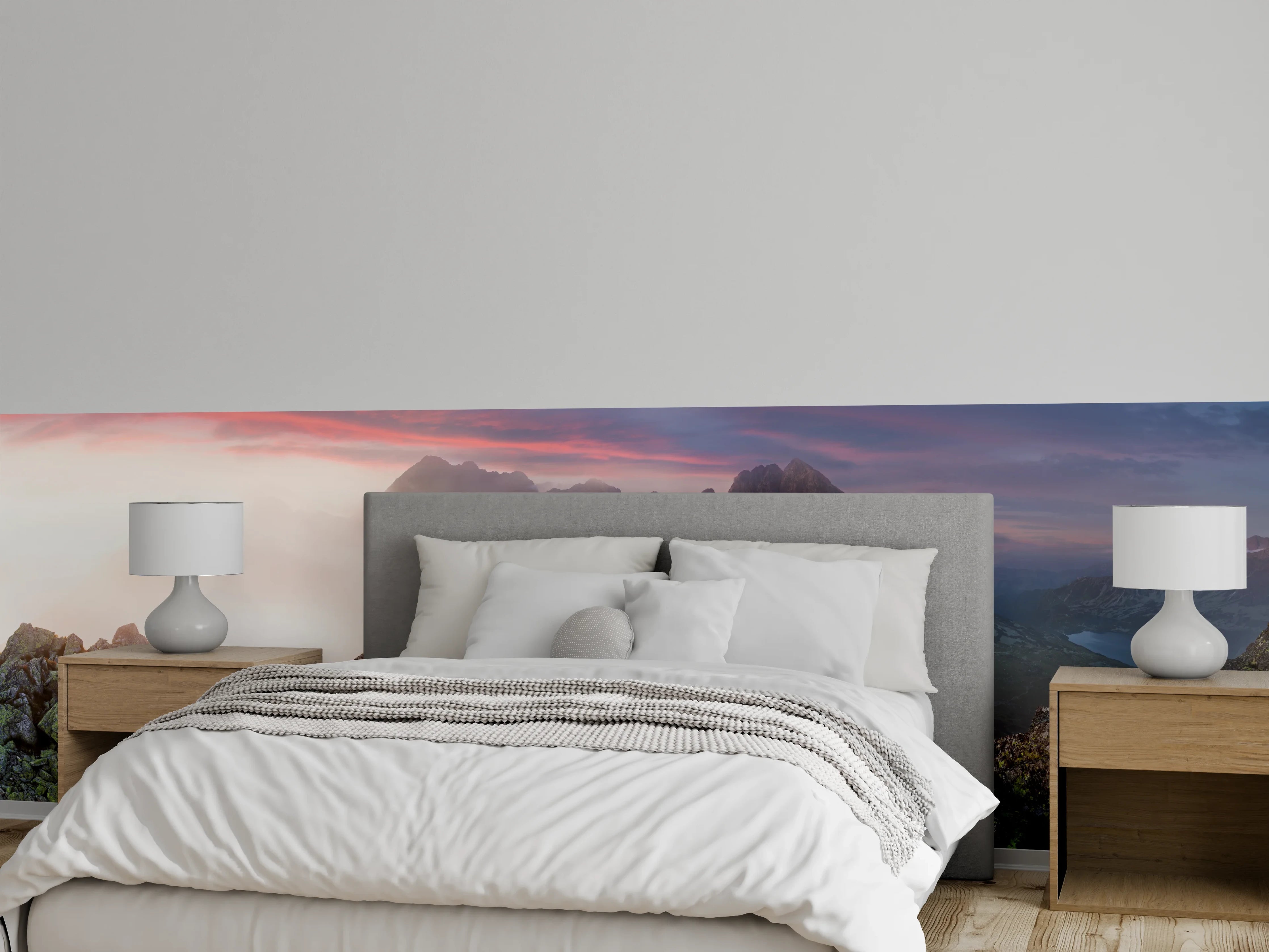 Wandverkleidung Schlafzimmer - Mystische Berglandschaft bei Sonnenuntergang