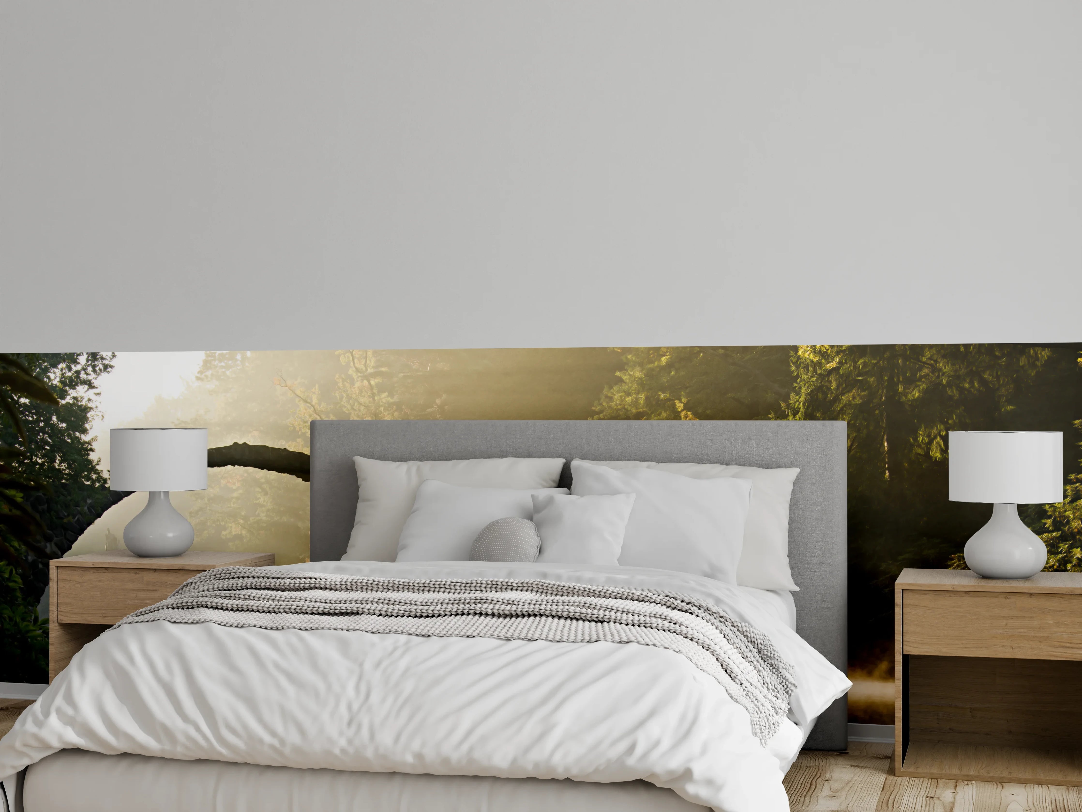 Wandverkleidung Schlafzimmer - Mystische Brücke im Morgendunst