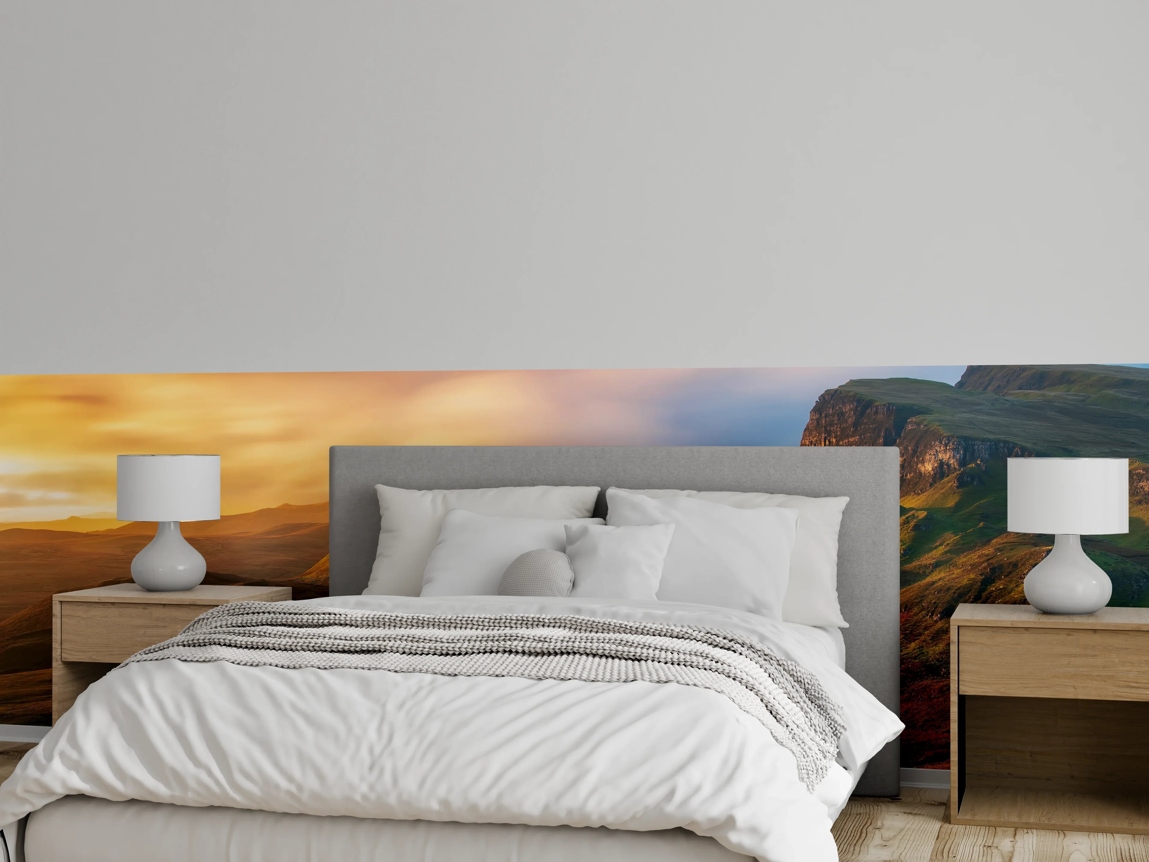 Wandverkleidung Schlafzimmer - Mystische Landschaft im Sonnenuntergang