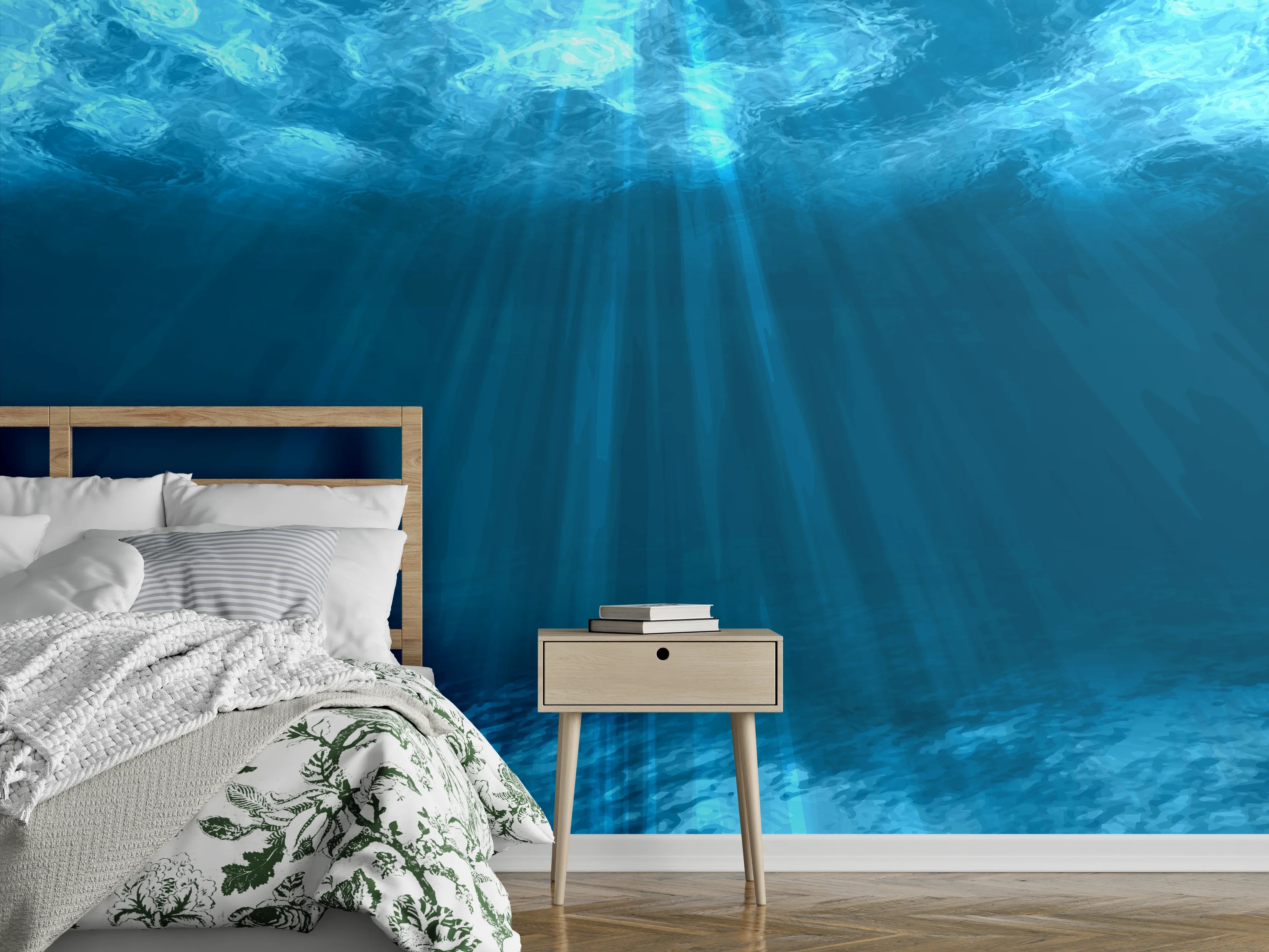 Wandverkleidung Schlafzimmer - Mystische Unterwasserwelt Blau