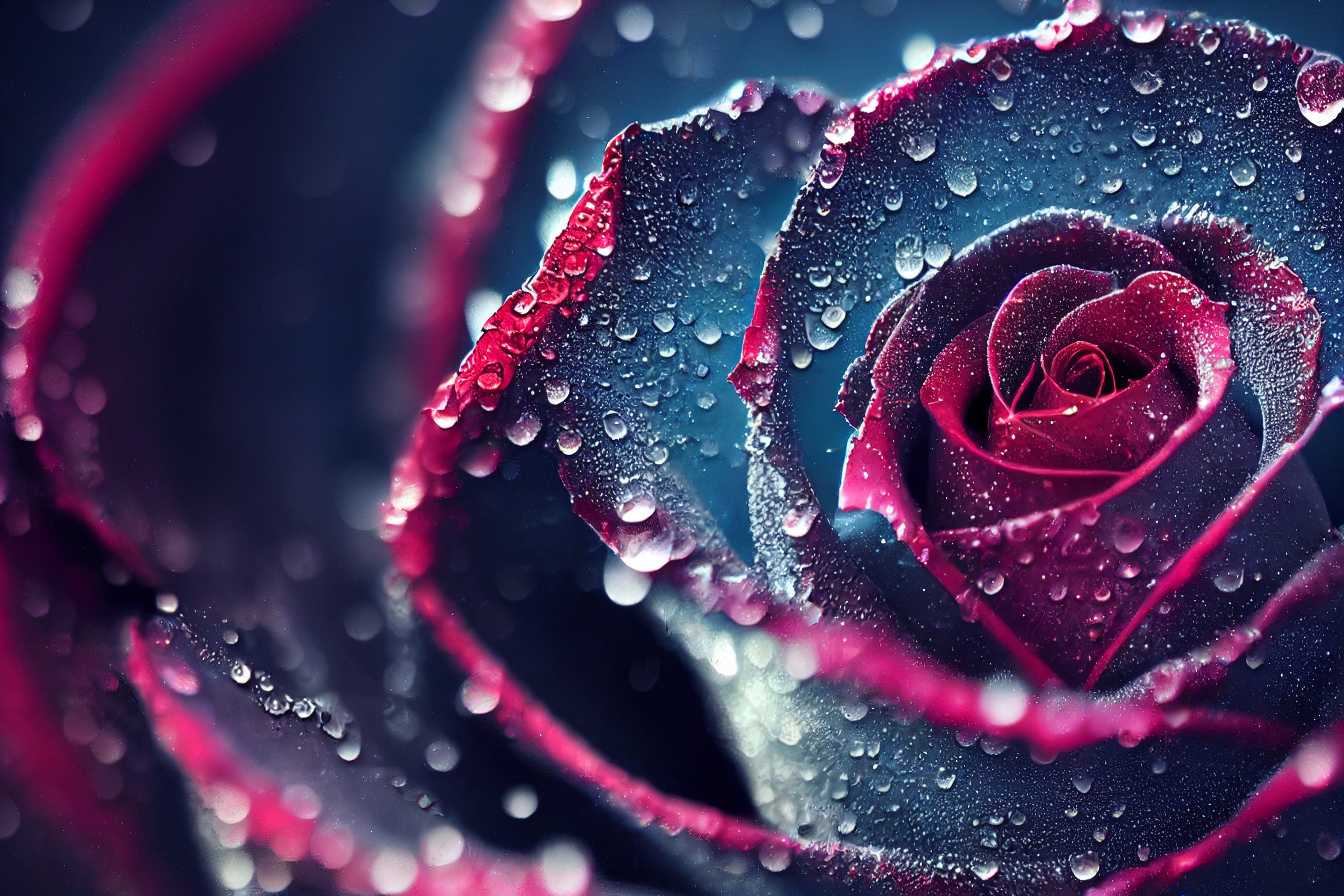 Wandverkleidung Schlafzimmer-Mystische blaue Rose mit Tautropfen