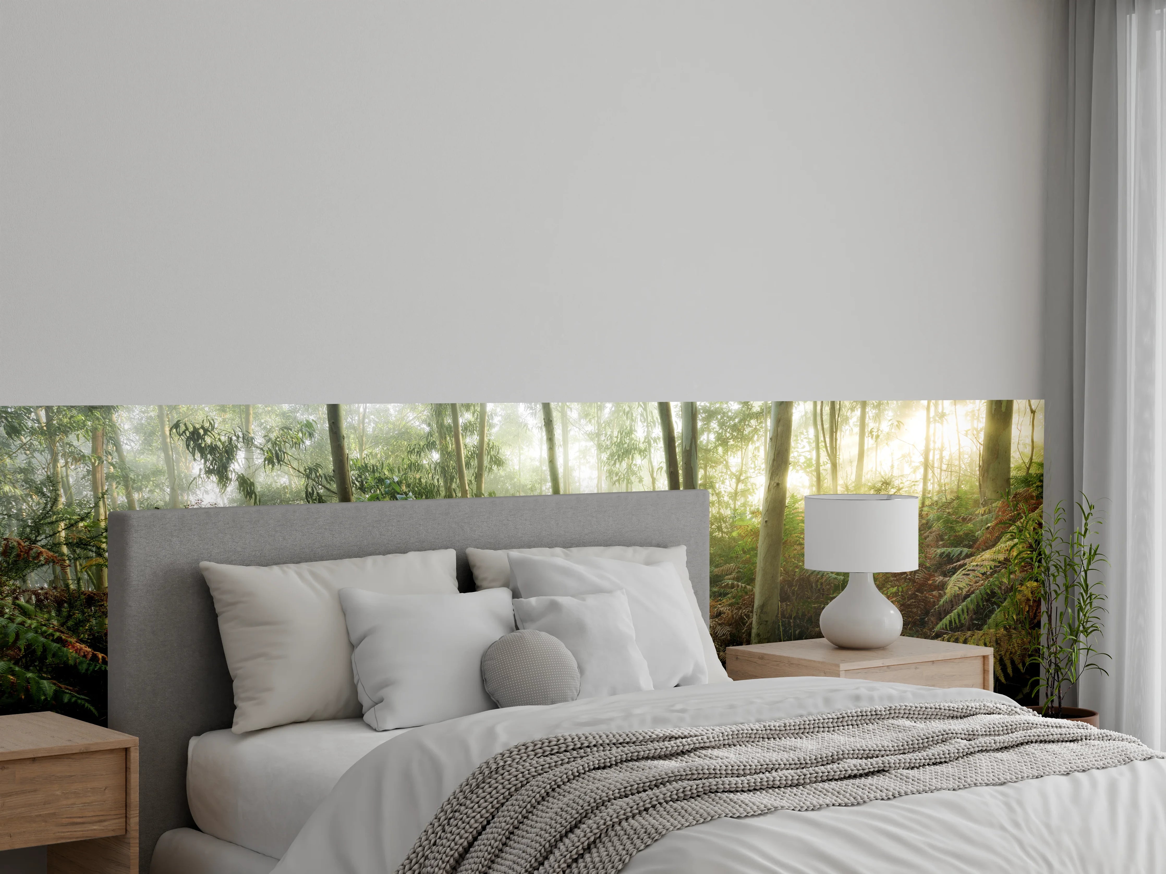 Wandverkleidung Schlafzimmer - Mystischer Morgenwald Fototapete