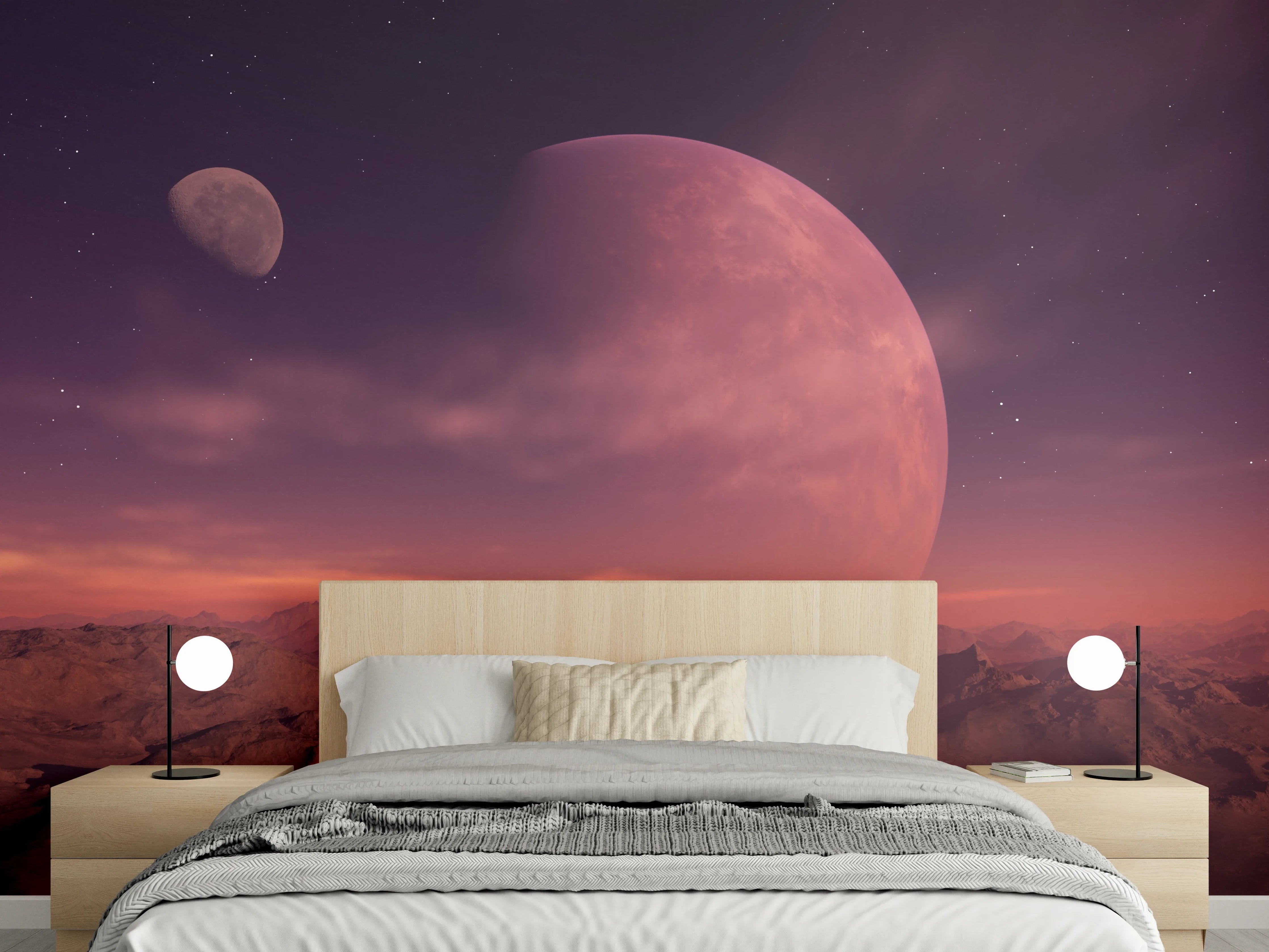 Wandverkleidung Schlafzimmer - Mystischer Sonnenuntergang auf fremdem Planeten