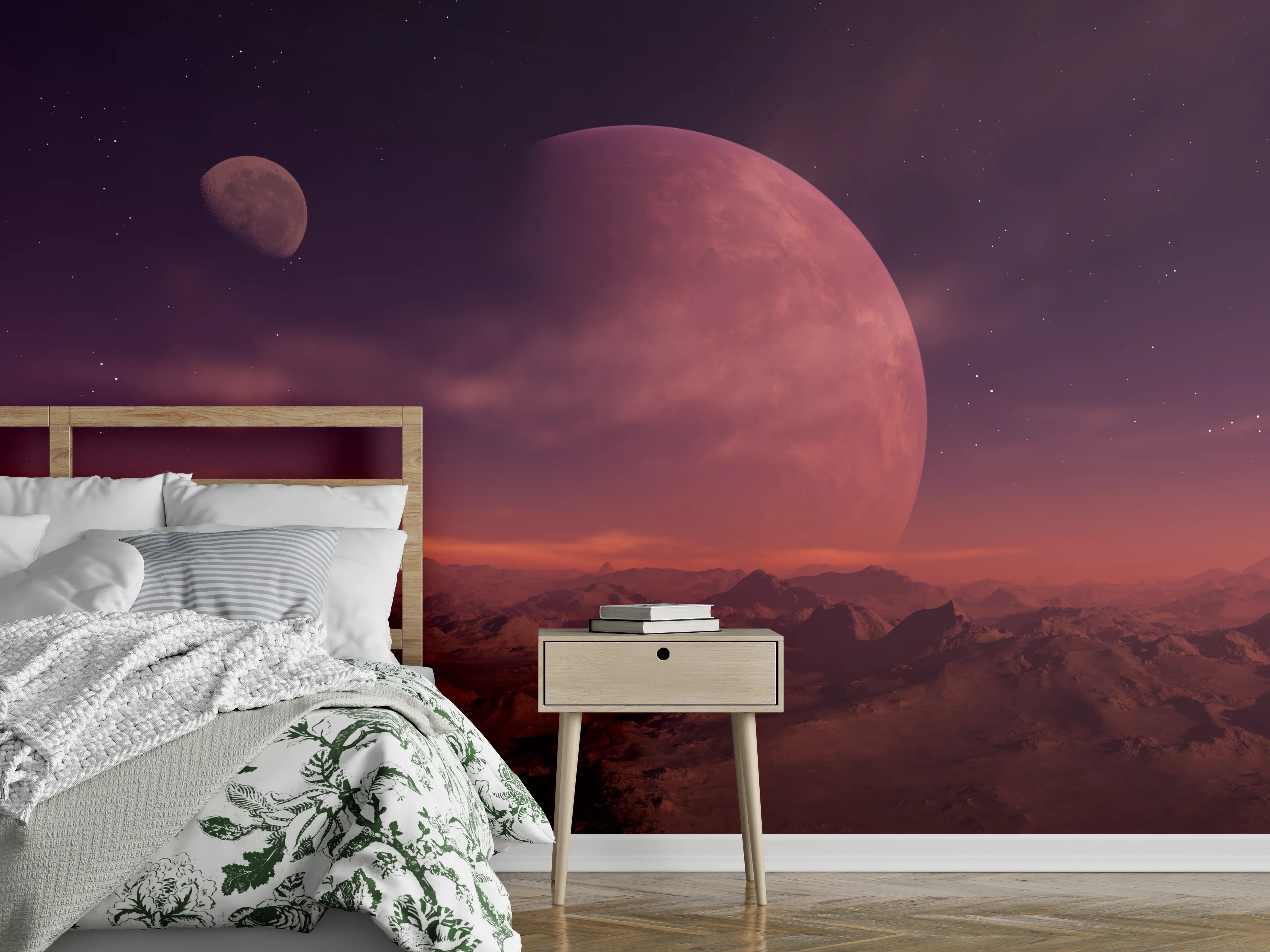 Wandverkleidung Schlafzimmer - Mystischer Sonnenuntergang auf fremdem Planeten