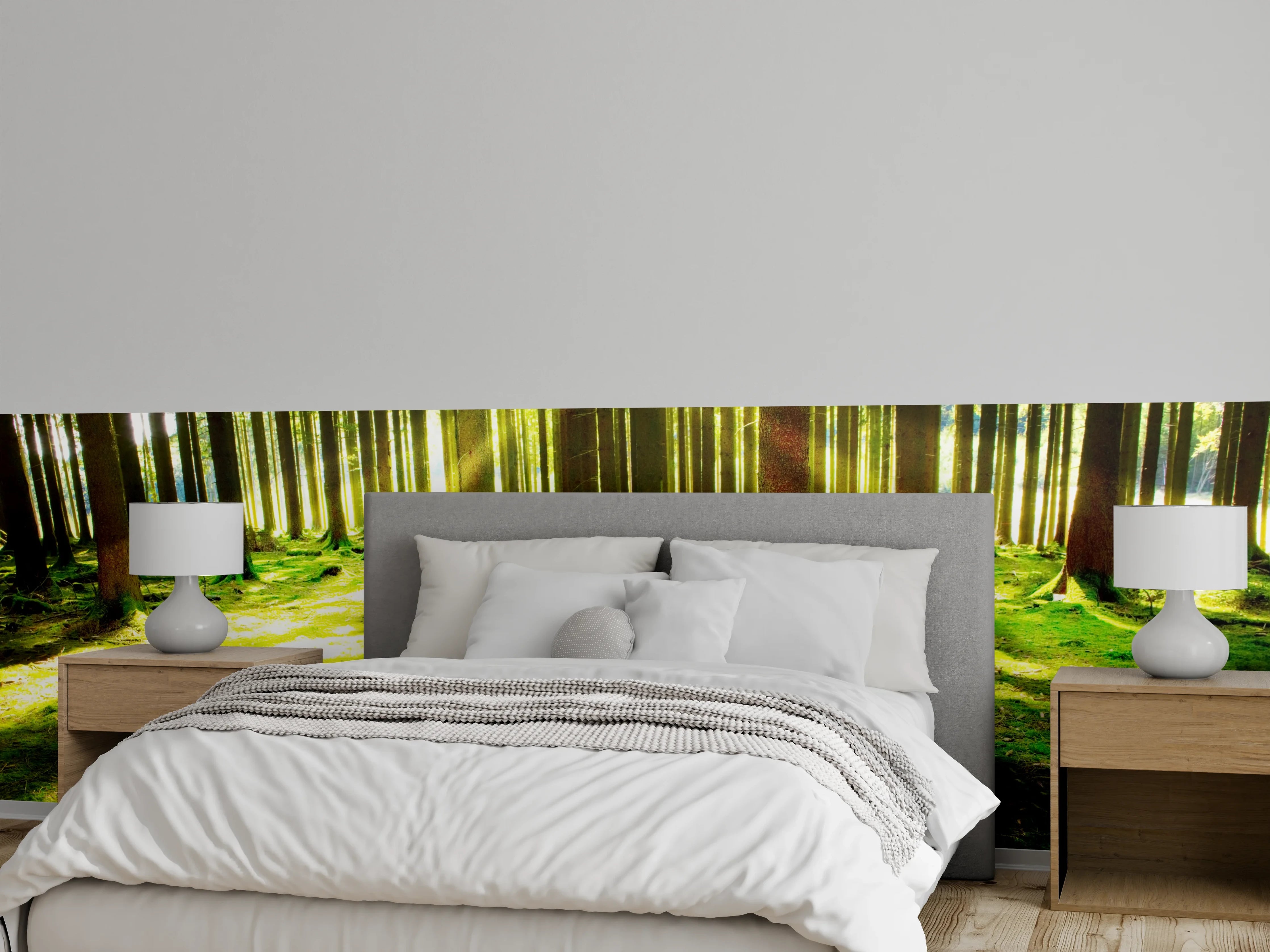 Wandverkleidung Schlafzimmer - Mystischer Wald Sonnenstrahlen Fototapete