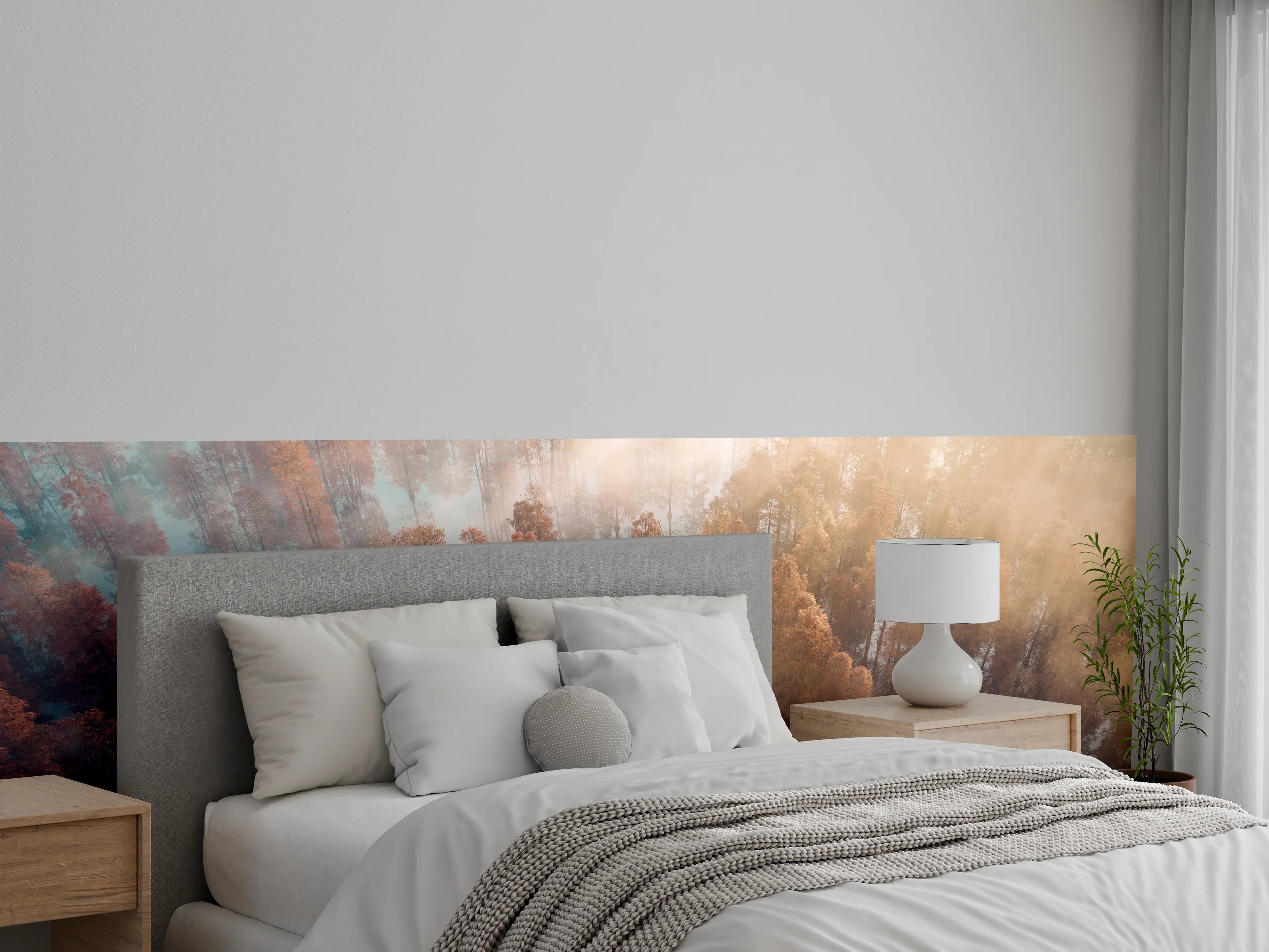 Wandverkleidung Schlafzimmer - Mystischer Wald im Nebel – Luftbild
