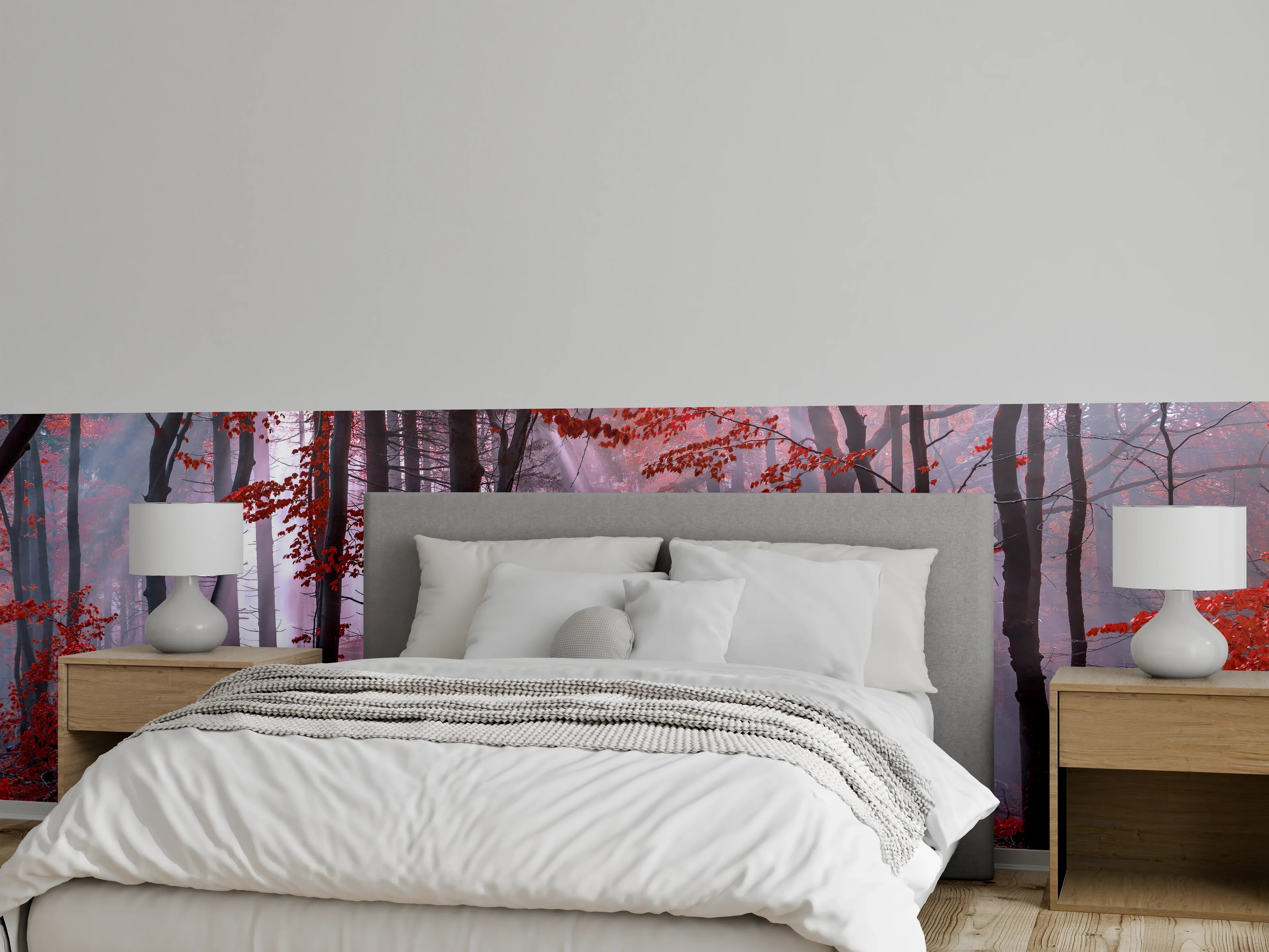 Wandverkleidung Schlafzimmer - Mystischer Wald mit roten Blättern