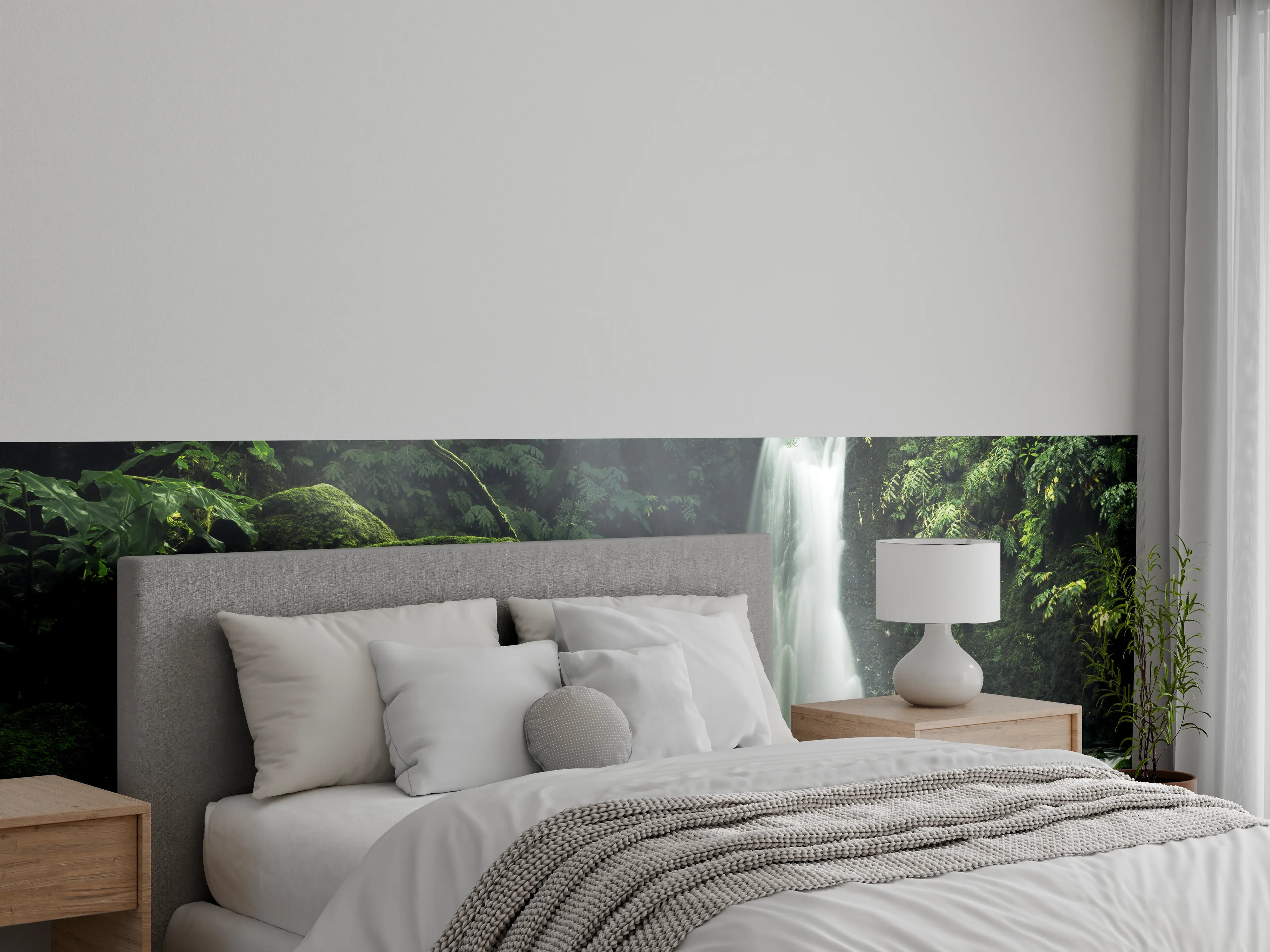 Wandverkleidung Schlafzimmer - Mystischer Waldwasserfall Panorama