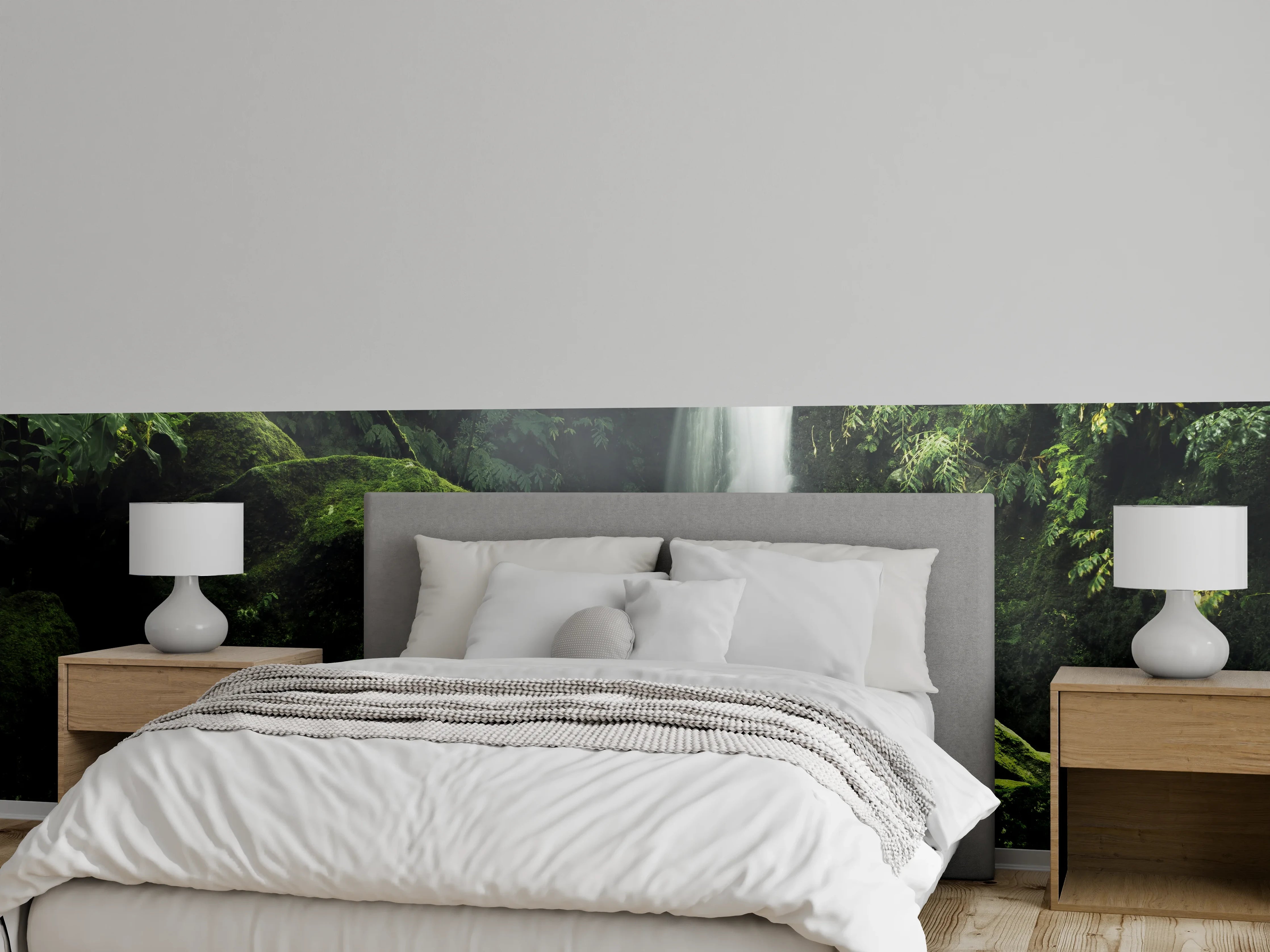 Wandverkleidung Schlafzimmer - Mystischer Waldwasserfall Panorama