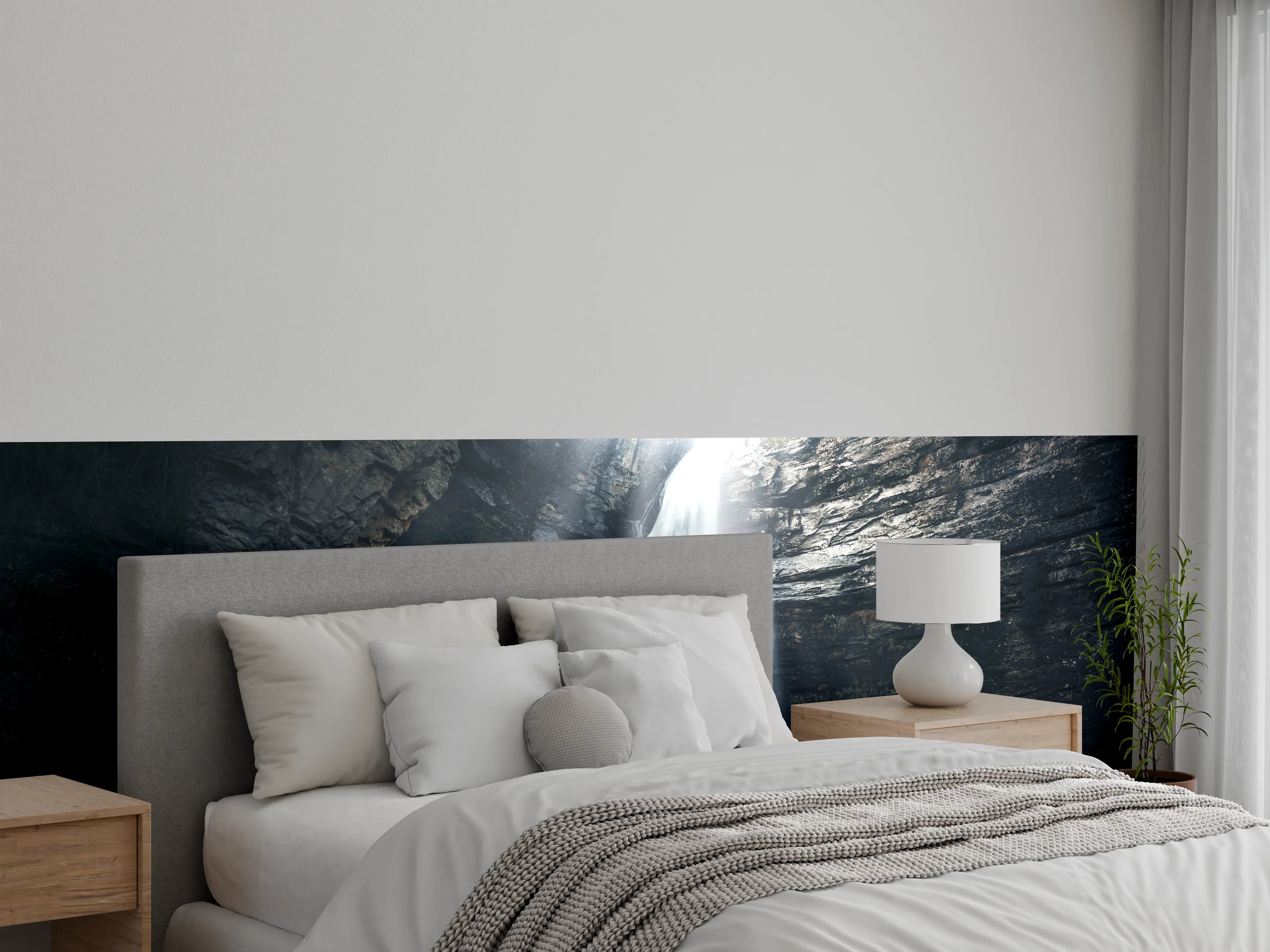 Wandverkleidung Schlafzimmer - Mystischer Wasserfall Steinlandschaft Fotomotiv
