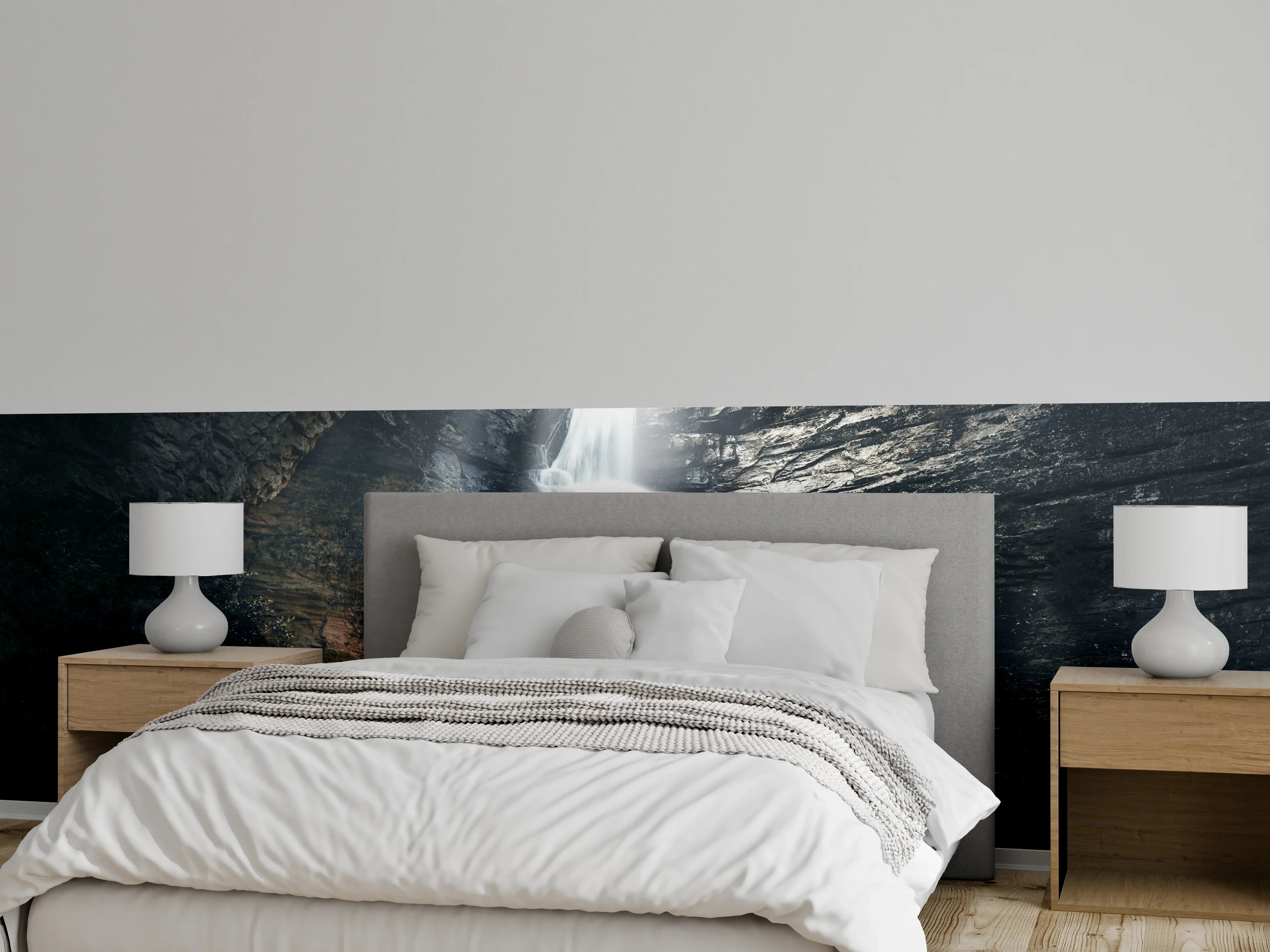 Wandverkleidung Schlafzimmer - Mystischer Wasserfall Steinlandschaft Fotomotiv
