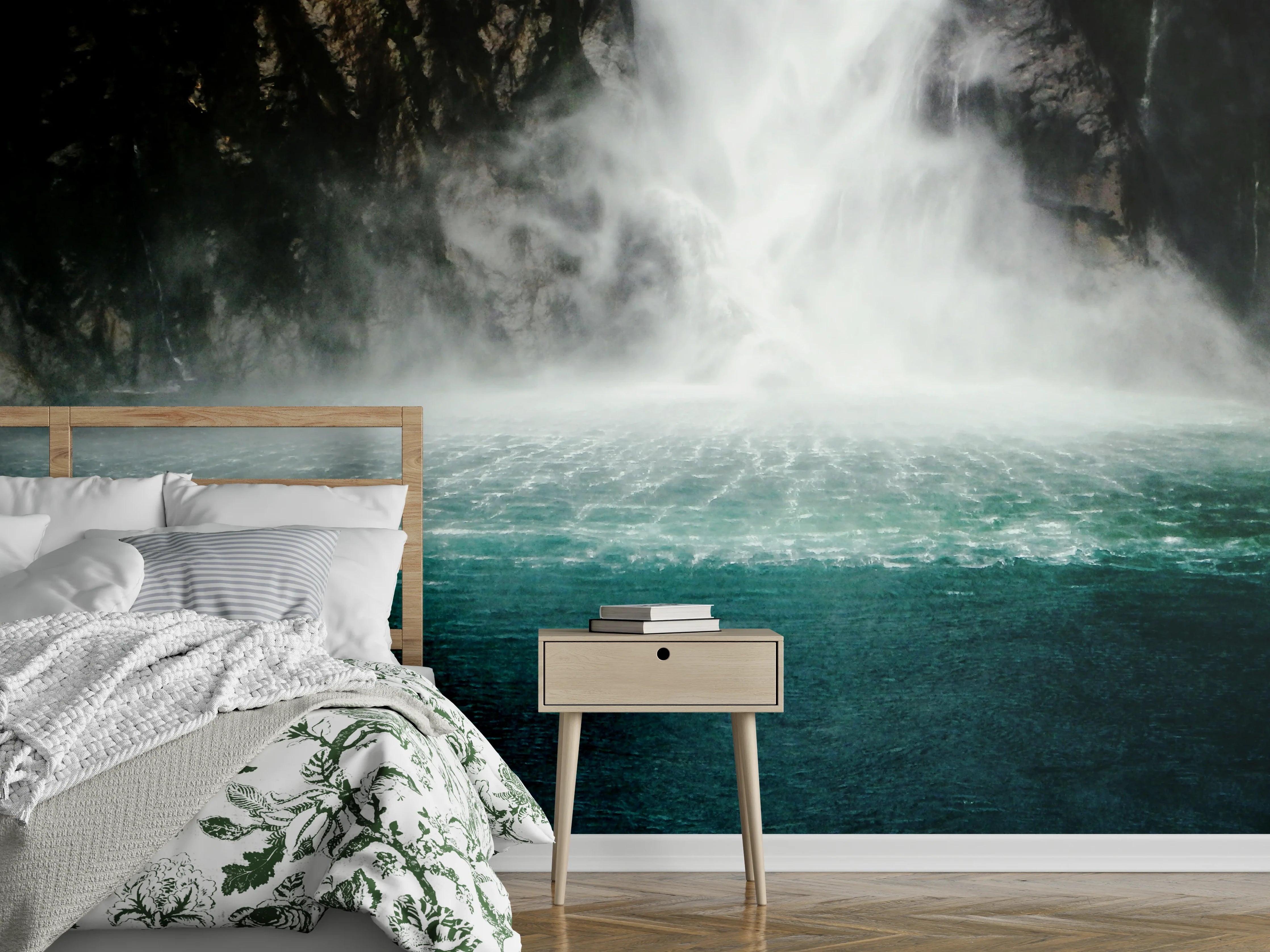 Wandverkleidung Schlafzimmer - Mystischer Wasserfall – Natur pur