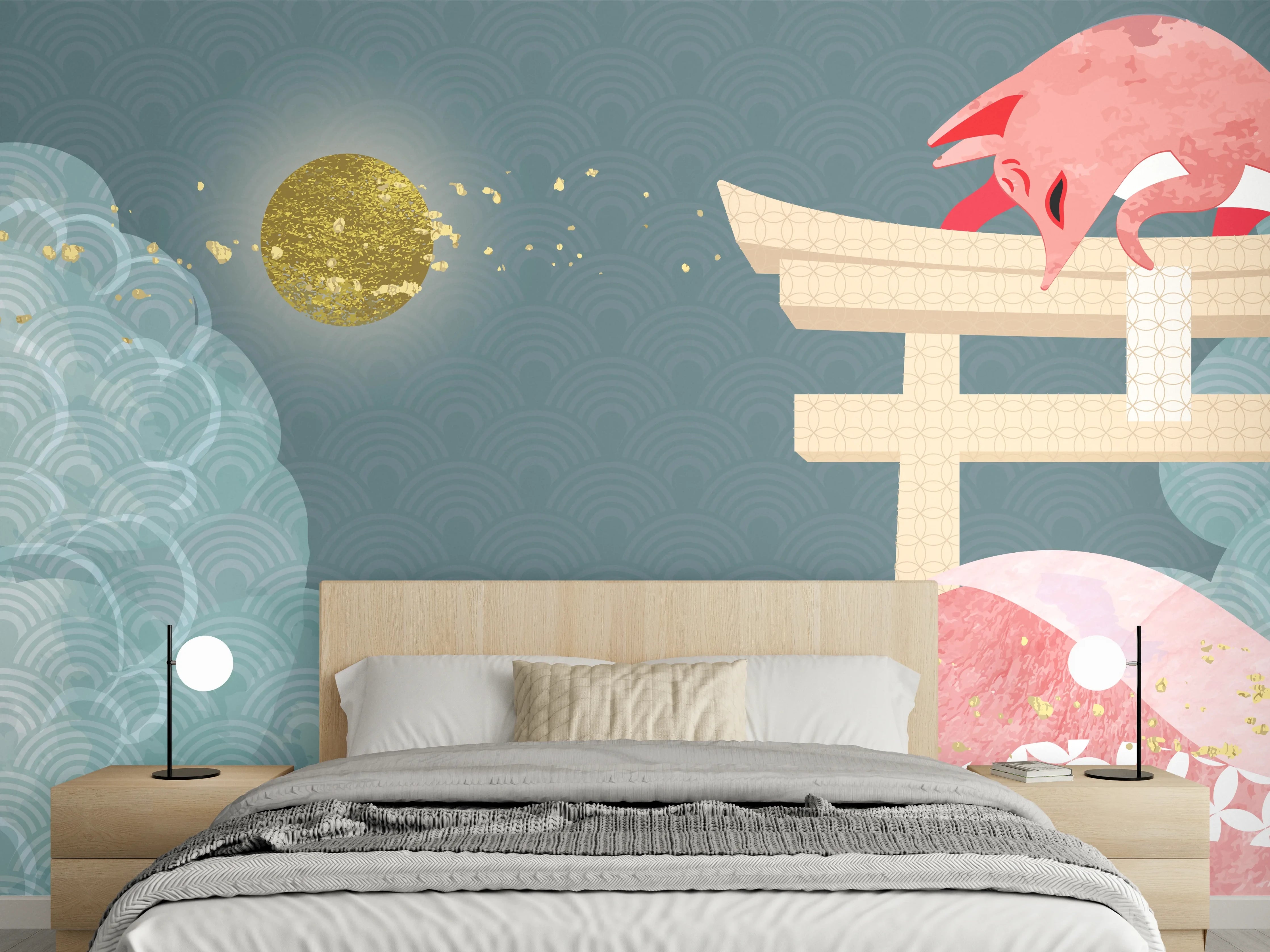 Wandverkleidung Schlafzimmer - Mystischer roter Drache Illustration