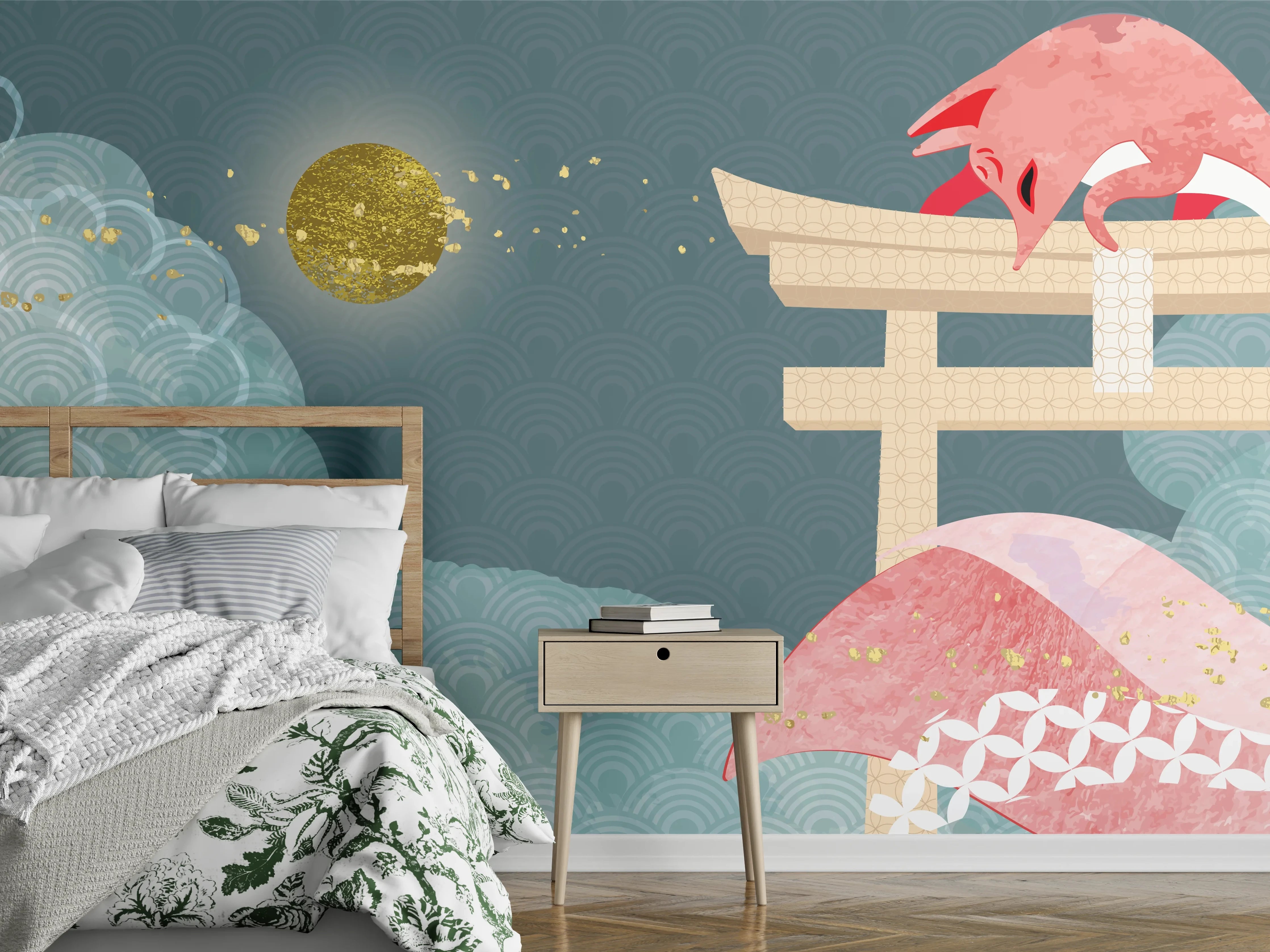 Wandverkleidung Schlafzimmer - Mystischer roter Drache Illustration