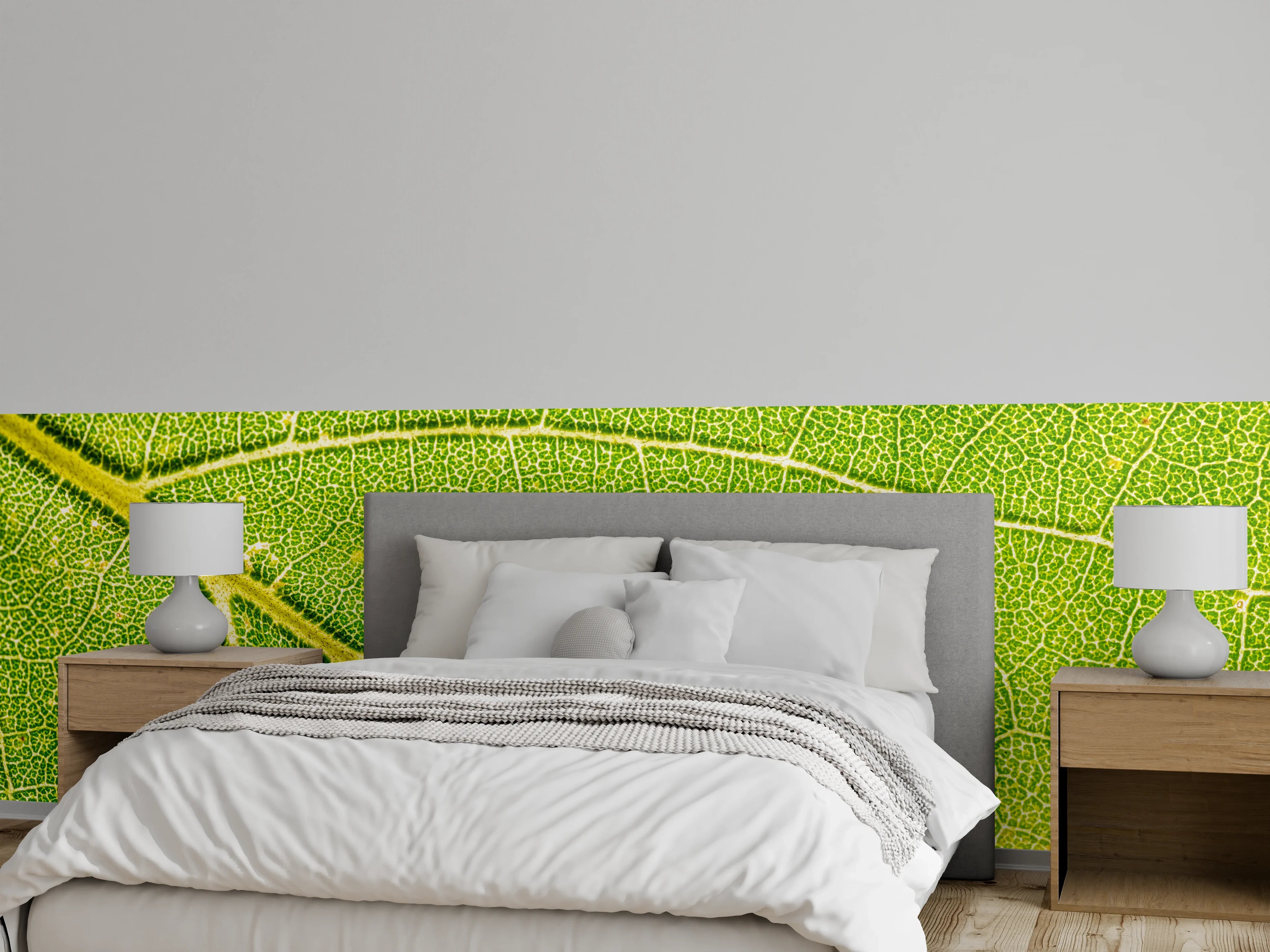 Wandverkleidung Schlafzimmer - Nahaufnahme Blattstrukturen in frischem Grün