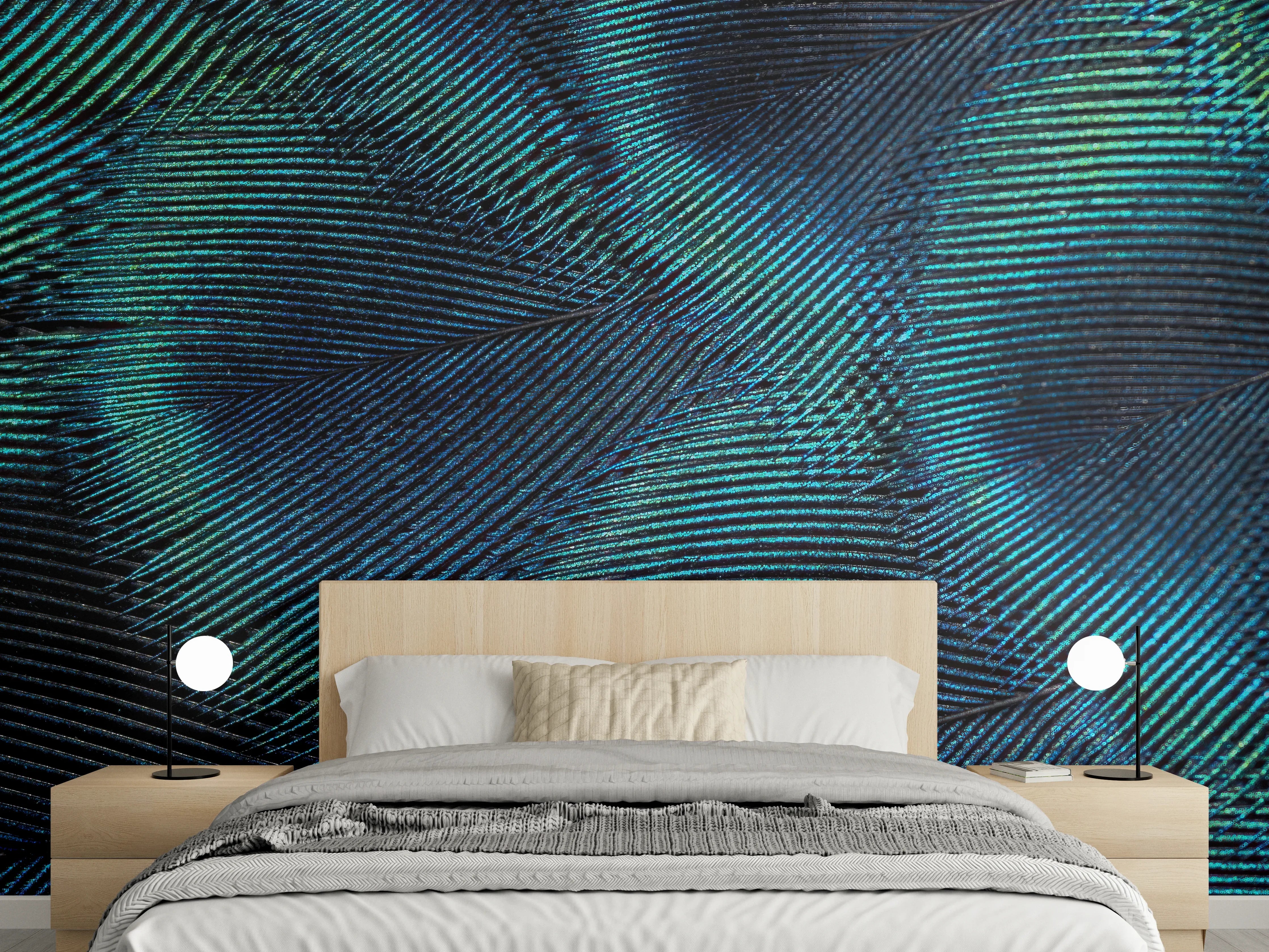 Wandverkleidung Schlafzimmer - Nahaufnahme von Pfauenfedern