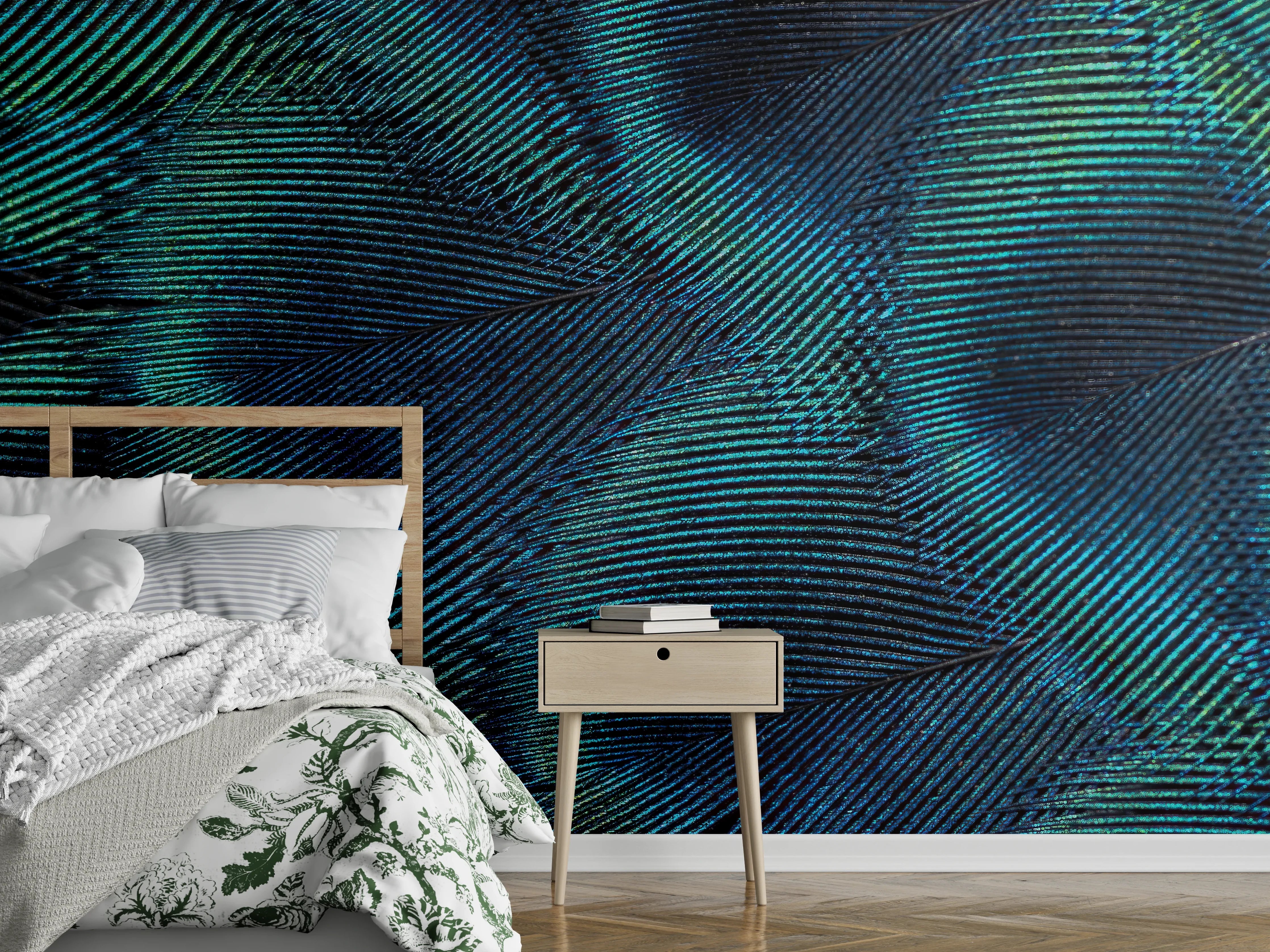 Wandverkleidung Schlafzimmer - Nahaufnahme von Pfauenfedern