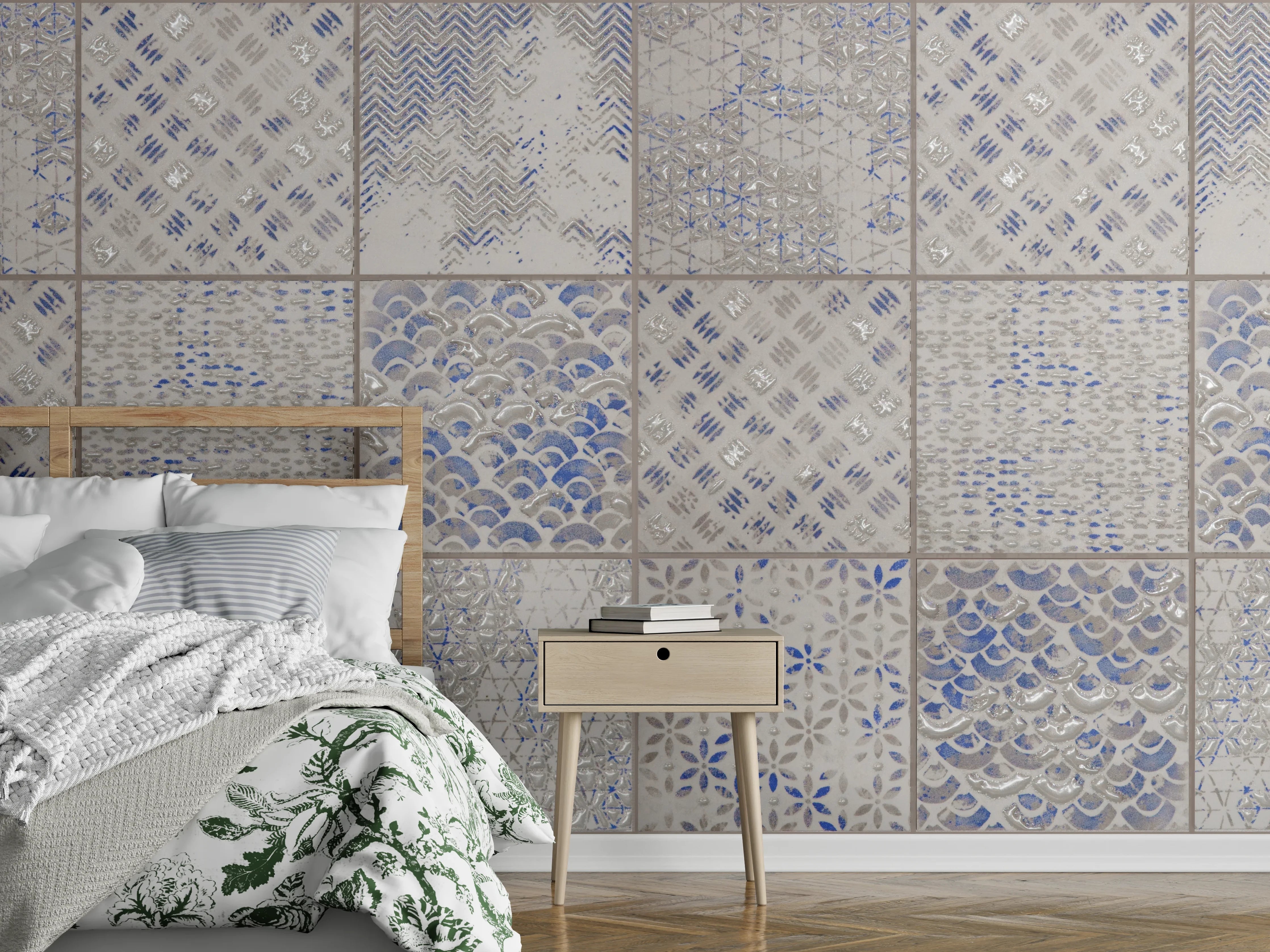 Wandverkleidung Schlafzimmer - Nahtlose Vintage Retro Fliesen