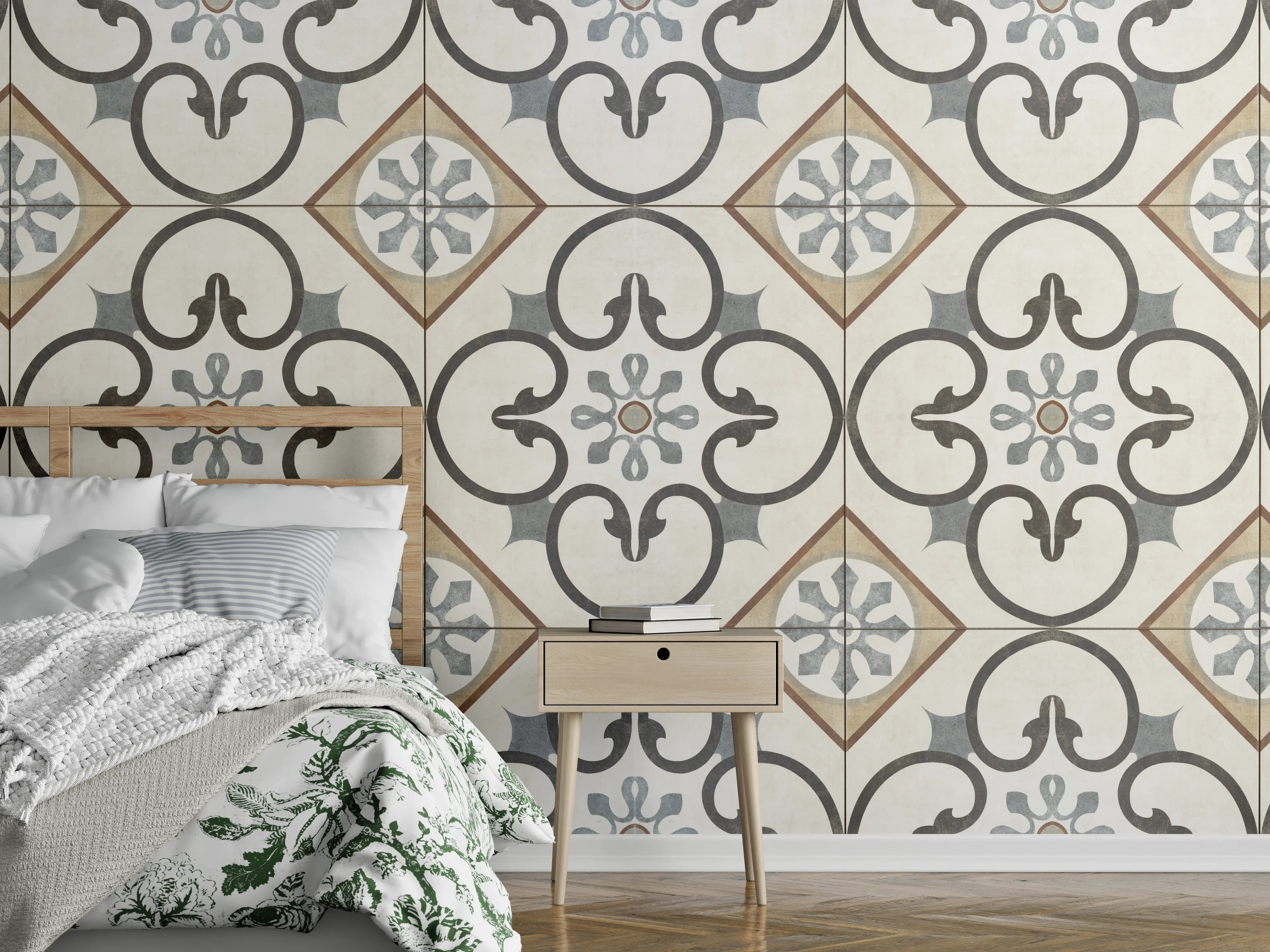 Wandverkleidung Schlafzimmer - Nahtlose beige graue Fliesen