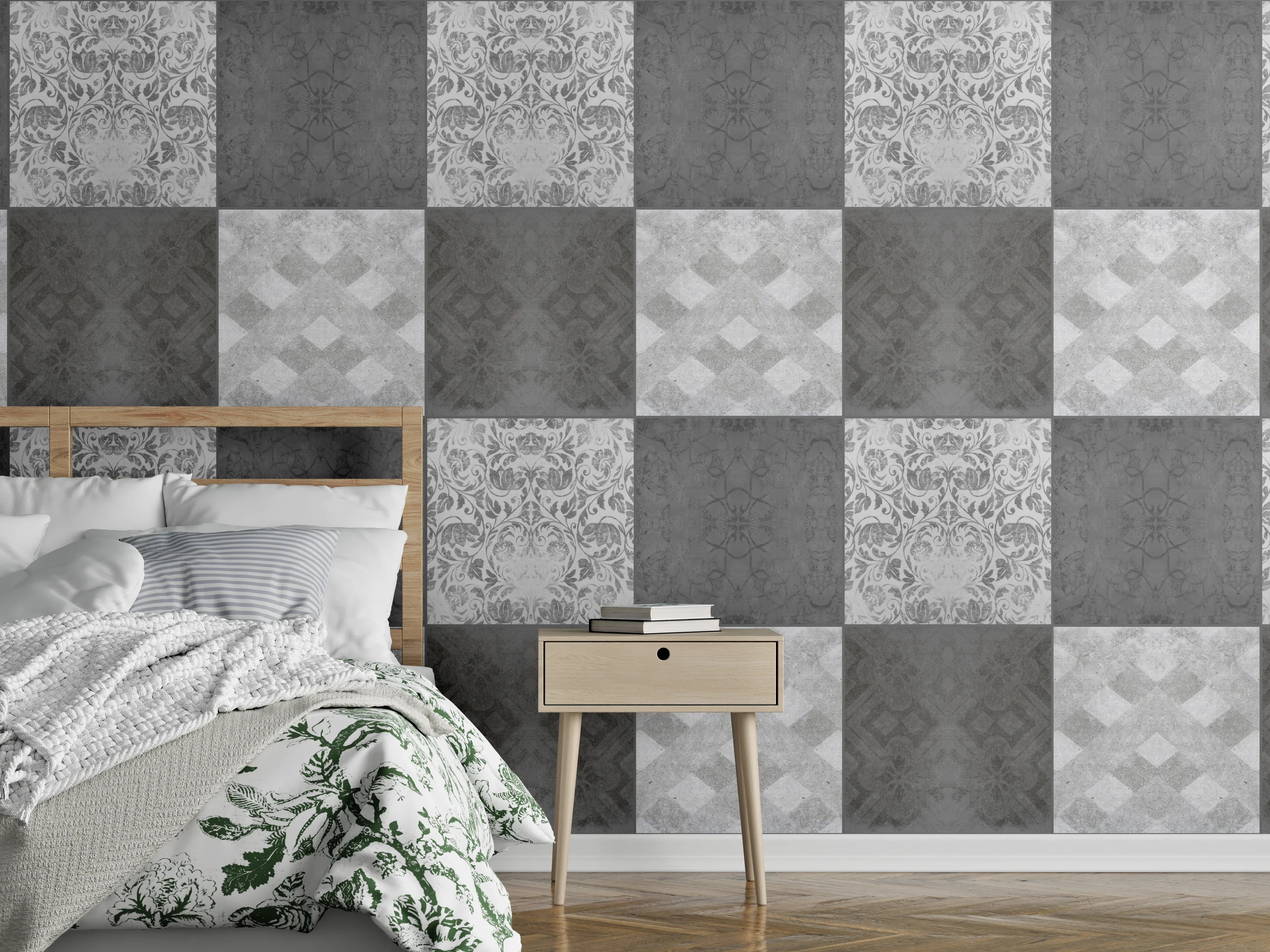 Wandverkleidung Schlafzimmer - Nahtlose dunkle Vintage Fliesen