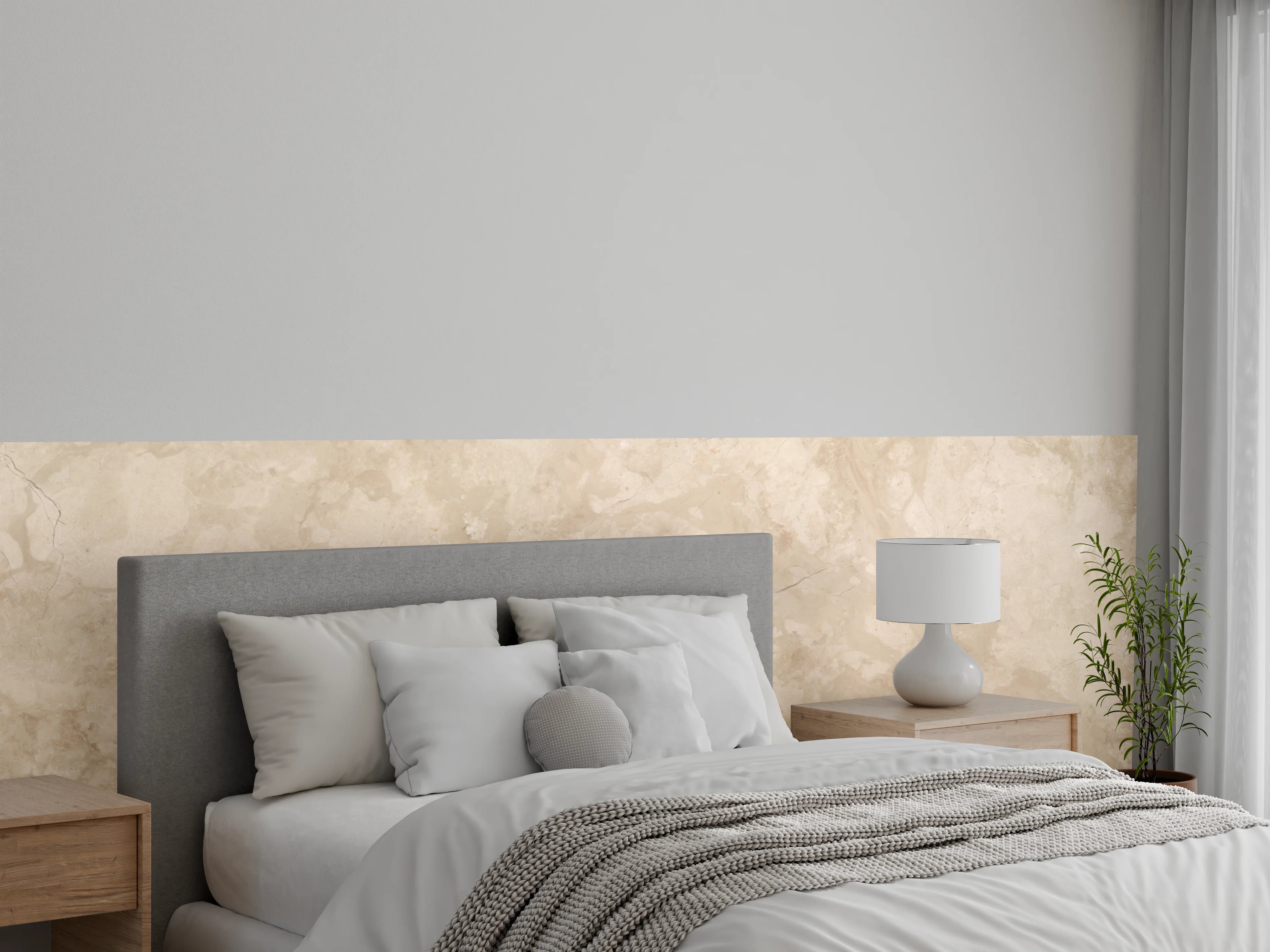 Wandverkleidung Schlafzimmer - Natürliche Beige Marmor Textur
