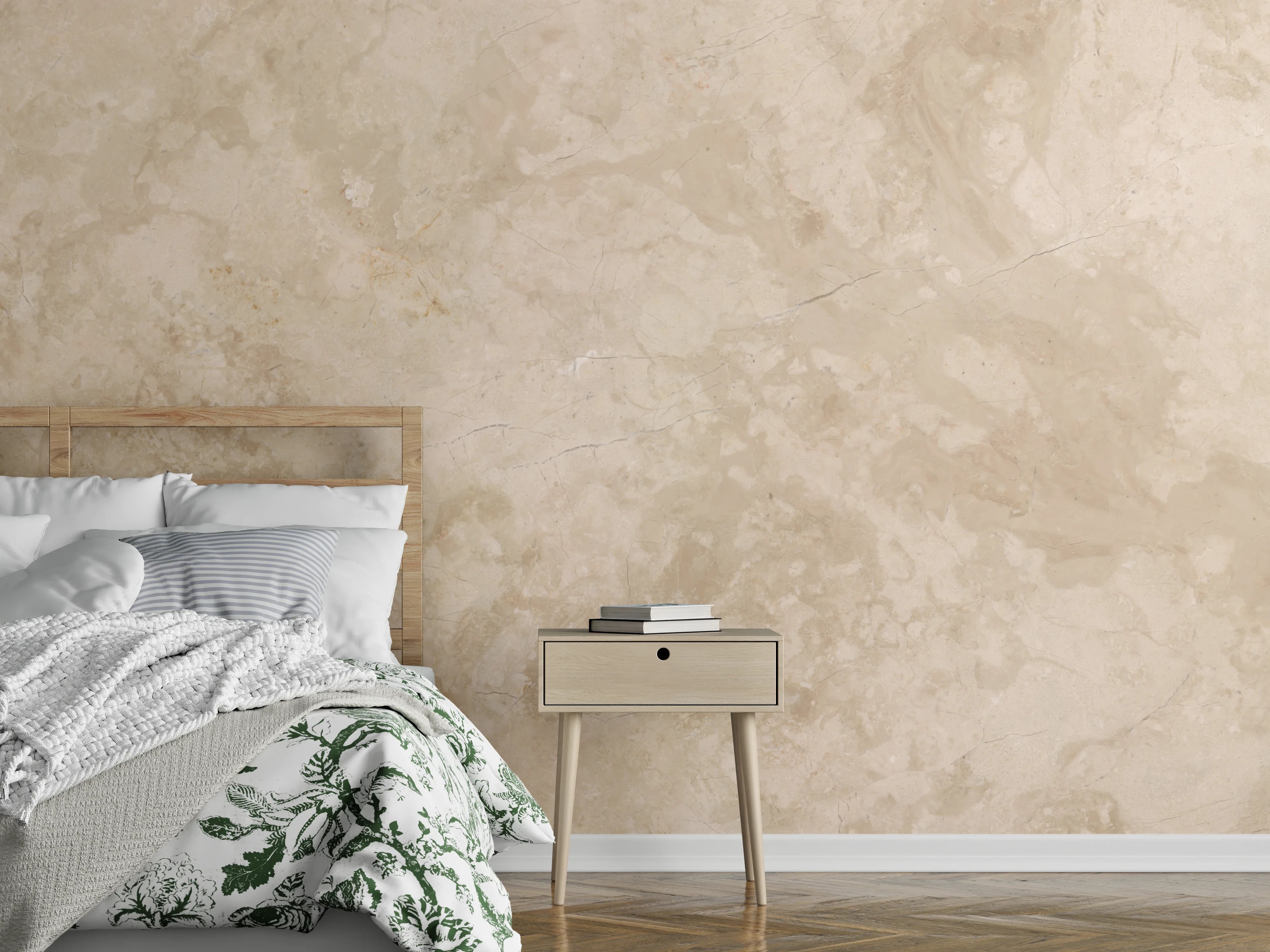 Wandverkleidung Schlafzimmer - Natürliche Beige Marmor Textur
