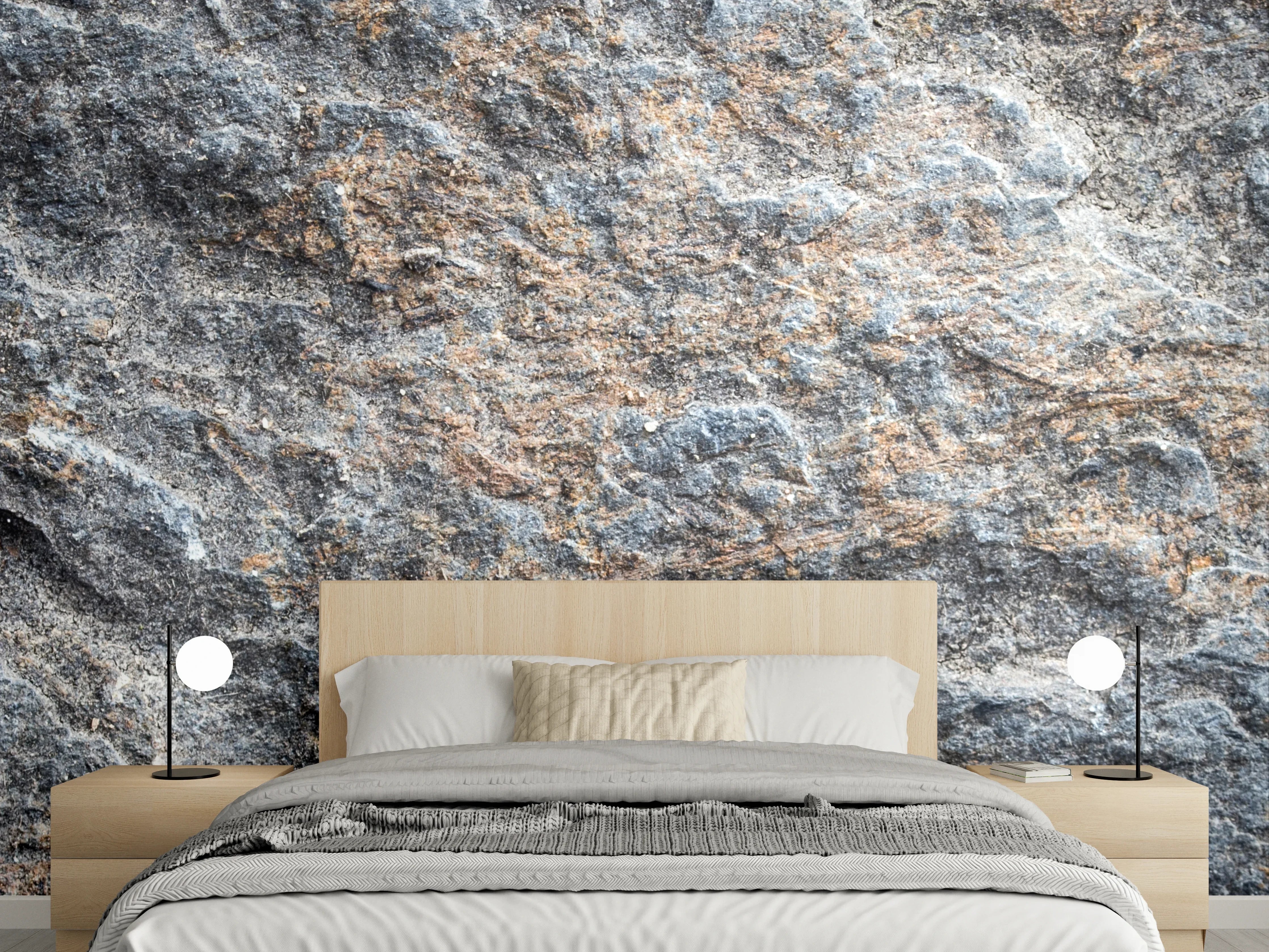 Wandverkleidung Schlafzimmer - Natürliche Gesteinsstruktur in Grau und Braun