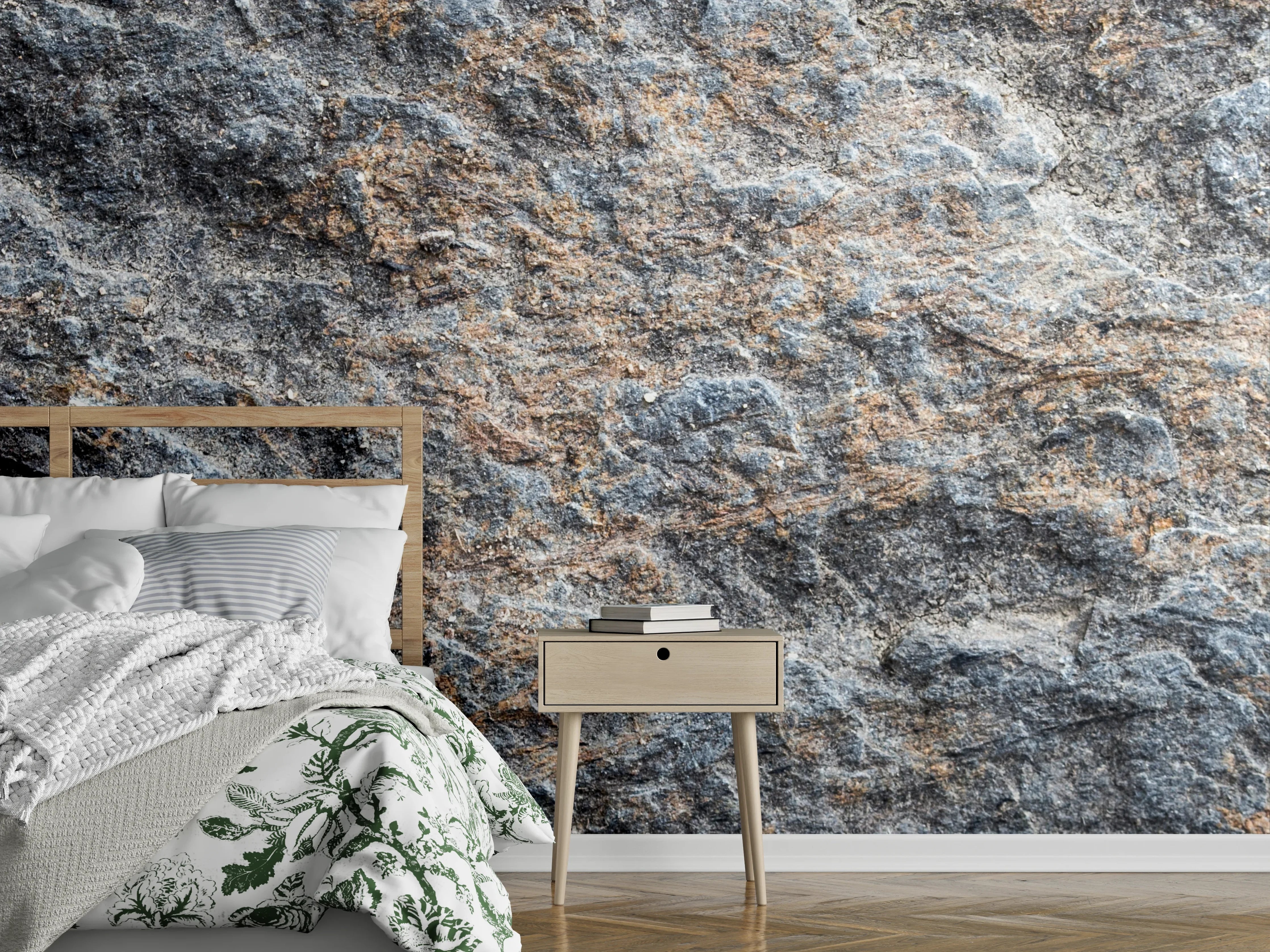 Wandverkleidung Schlafzimmer - Natürliche Gesteinsstruktur in Grau und Braun