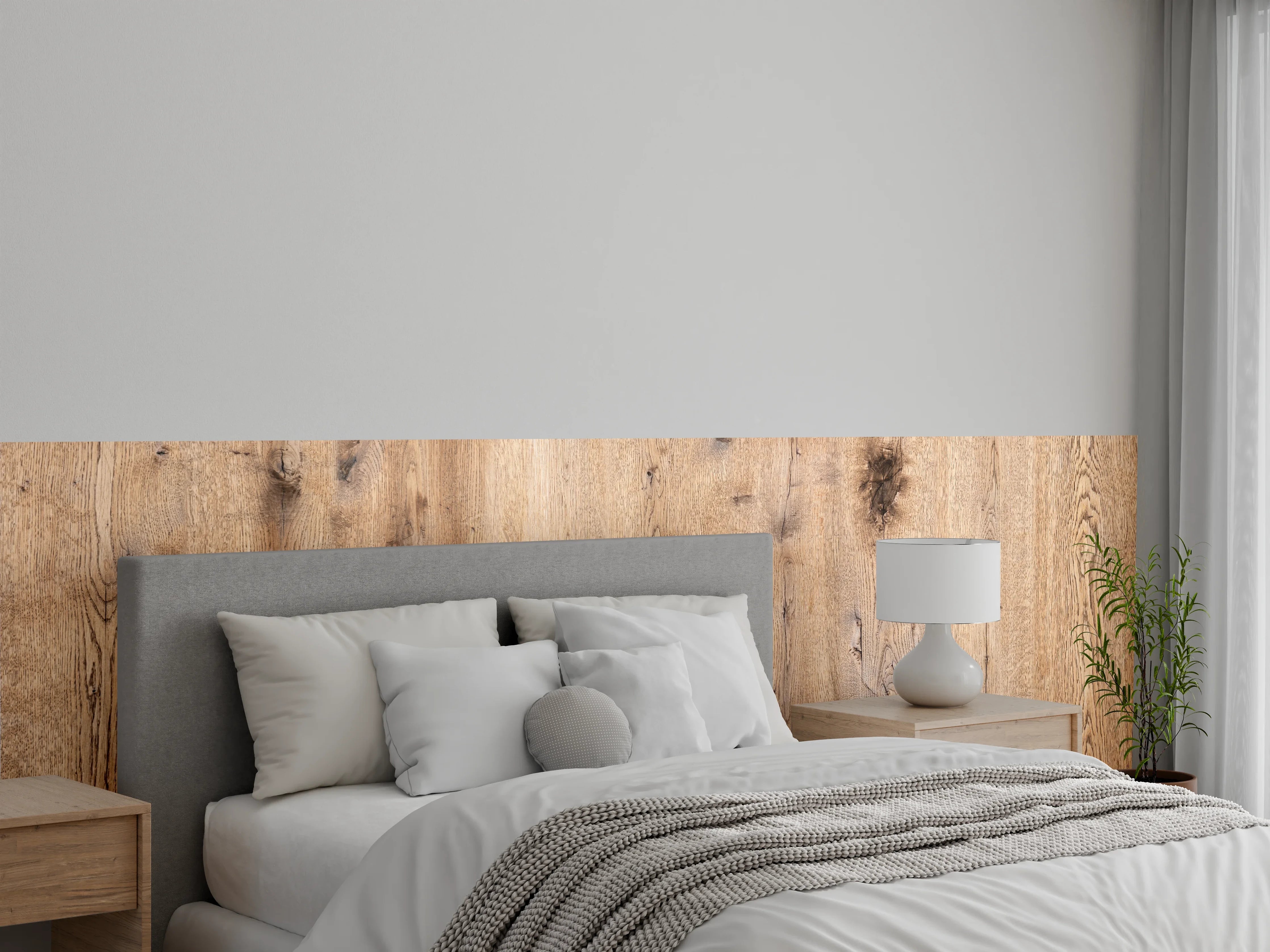 Wandverkleidung Schlafzimmer - Natürliche Holzoptik in warmen Tönen